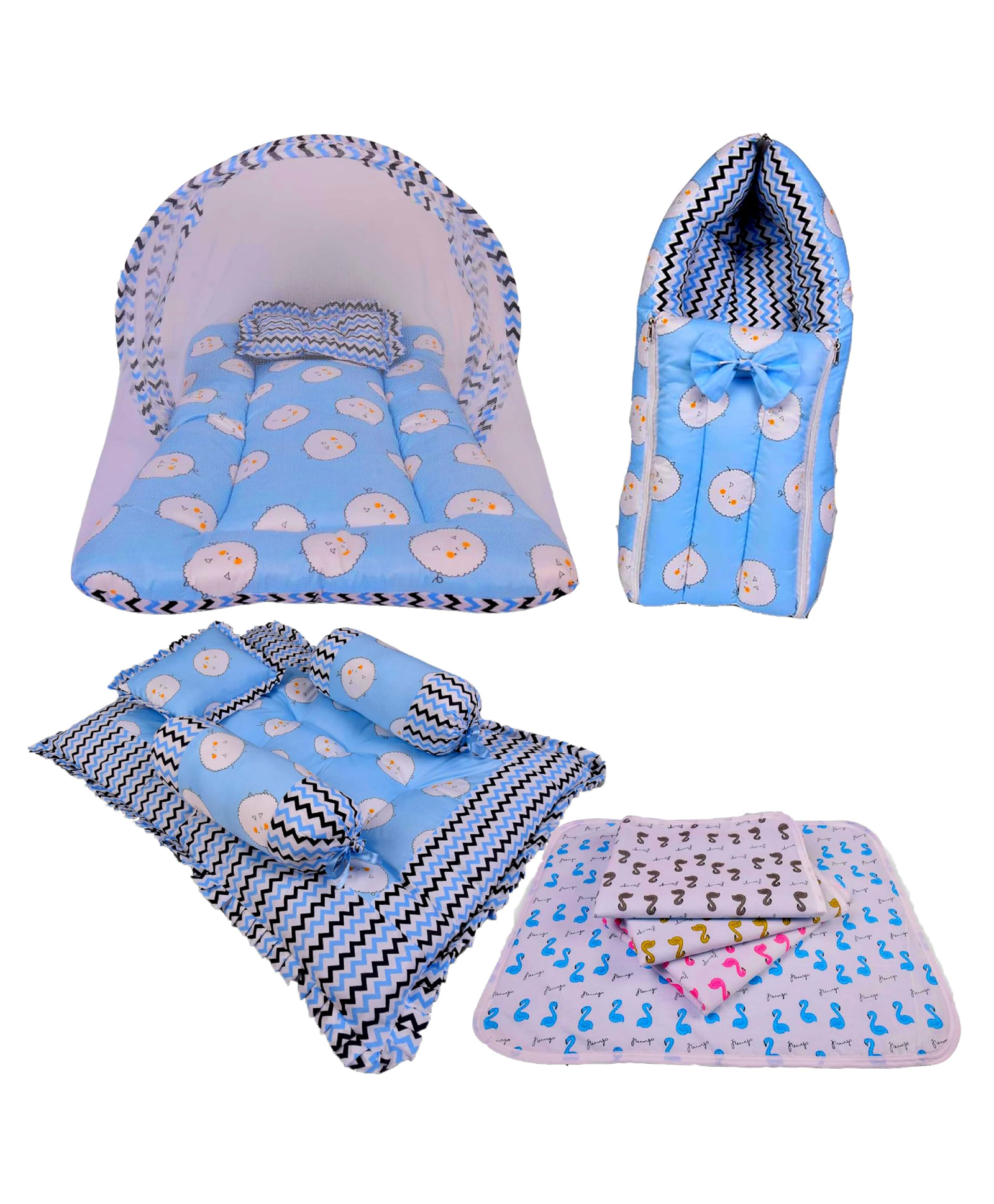 Babytoons Baby 4 Piece Bedding Set with Pillow and Bolsters Sleeping Bag and Bedding Set and Waterproof Sheets (0-12 Months, Blue)-picture-3