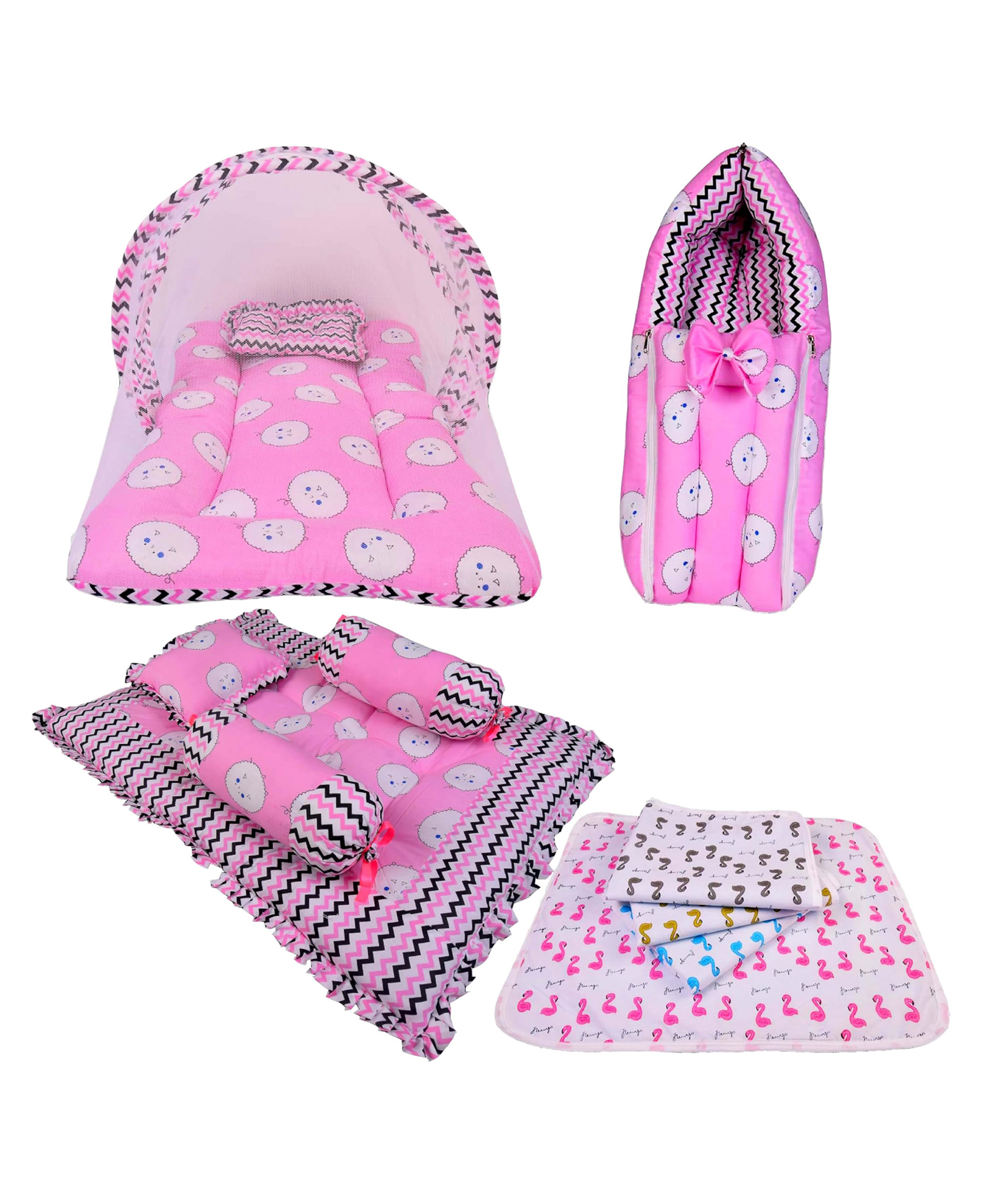 Babytoons Baby 4 Piece Bedding Set with Pillow and Bolsters Sleeping Bag and Bedding Set and Waterproof Sheets (0-12 Months, Pink)-picture-2