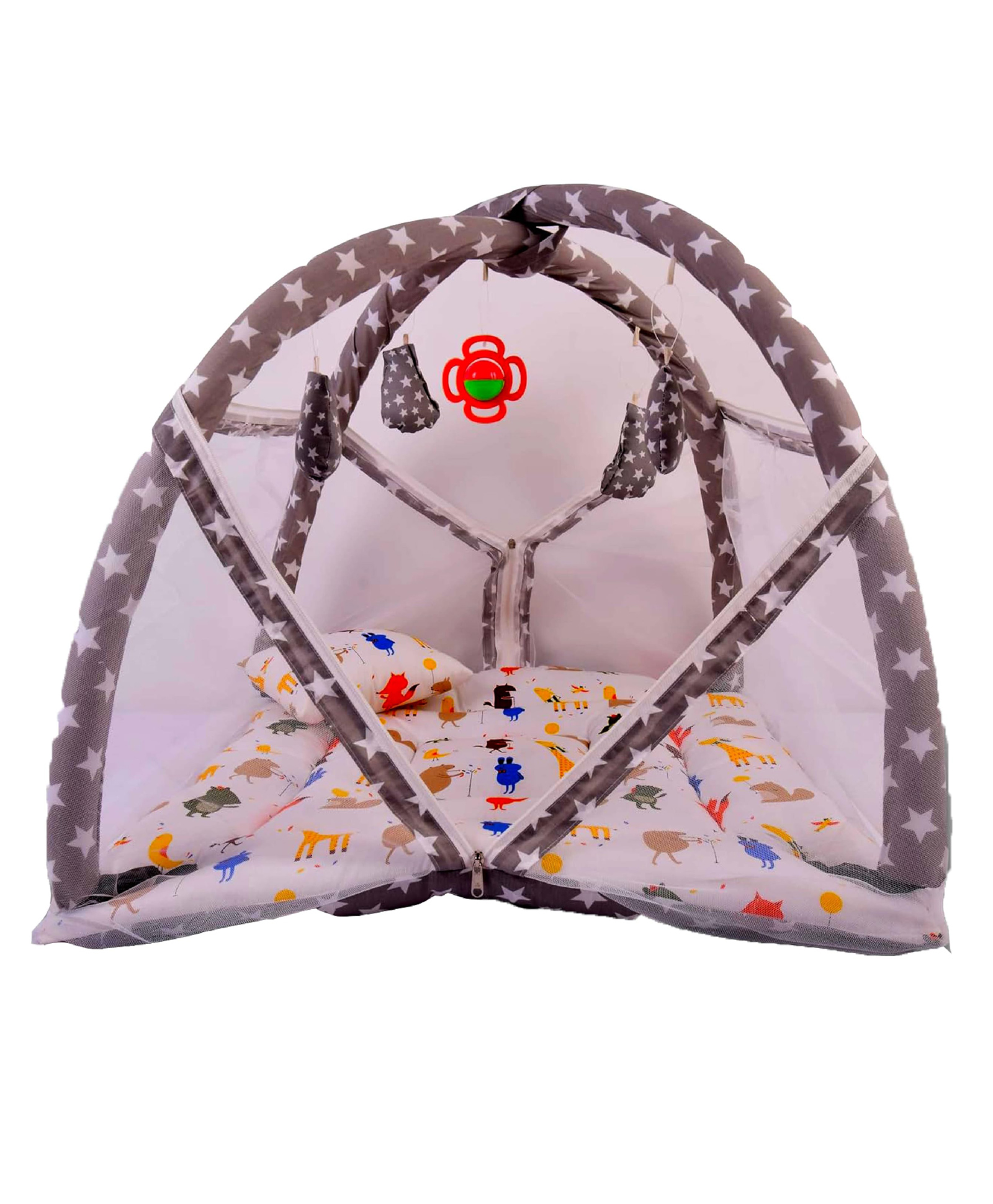 Babytoons Baby Bedding Set/Mattress Set with Mosquito Net and Baby Play Gym (Grey, 0-12 Months)-picture-16