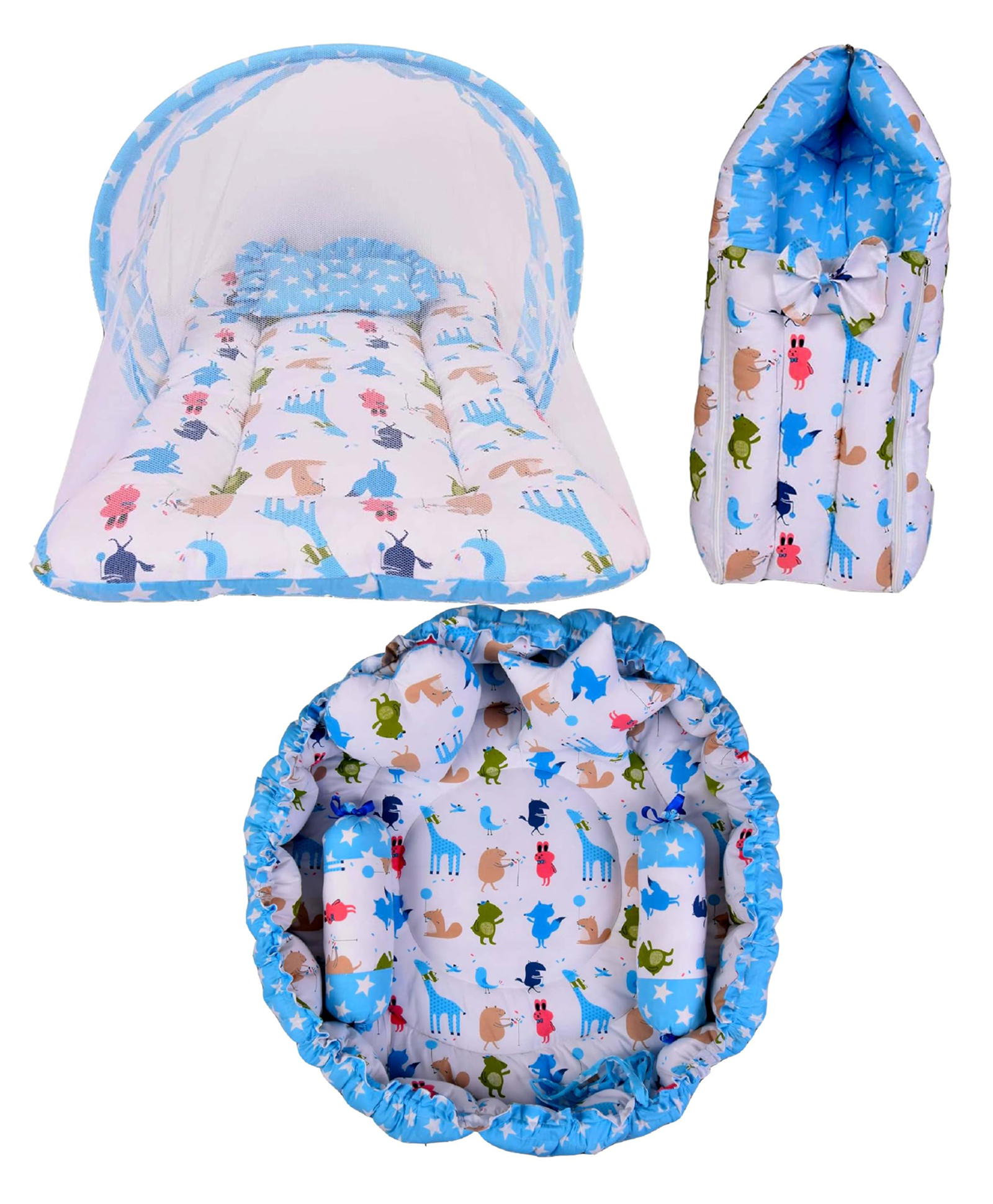 Babytoons Baby Sleeping Essential Reversible Nest | Mattress with Net | Carry Bag (Blue, 0-12 Months)-picture-21