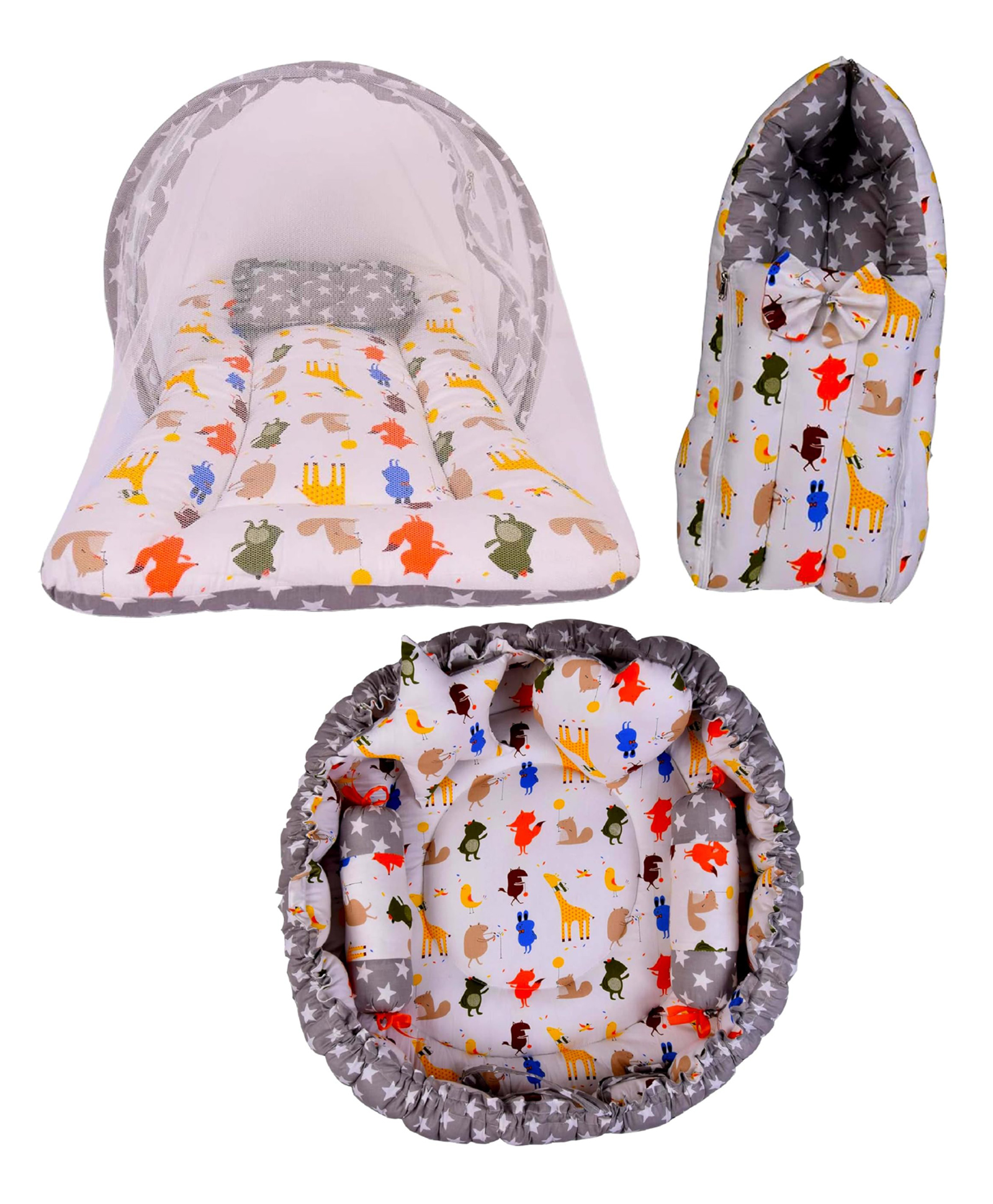 Babytoons Baby Sleeping Essential Reversible Nest | Mattress with Net | Carry Bag (Grey, 0-12 Months)-picture-5