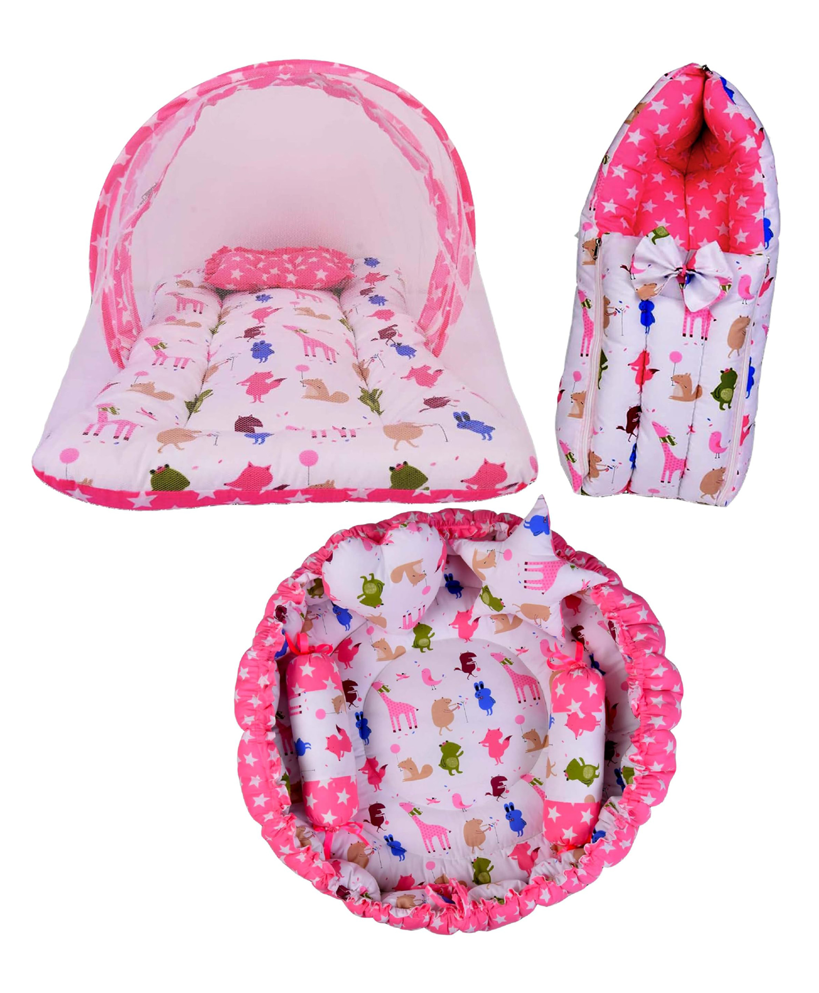 Babytoons Baby Sleeping Essential Reversible Nest | Mattress with Net | Carry Bag (Pink, 0-12 Months)-image-37