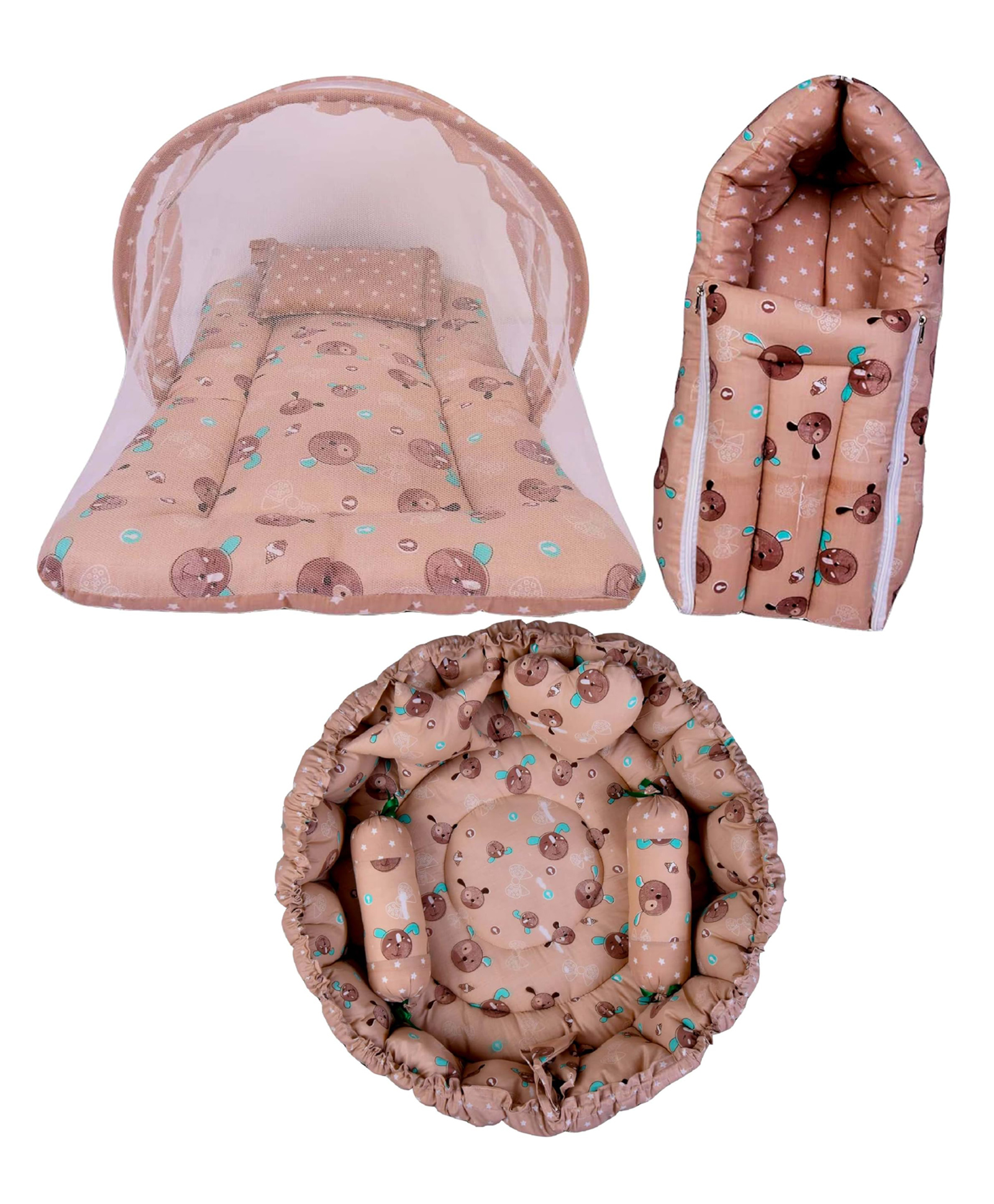 Babytoons New Born Baby Bedding Set Reversible Nest Mattress with Net Sleeping Bag (Brown, 0-12 Months)-picture-22