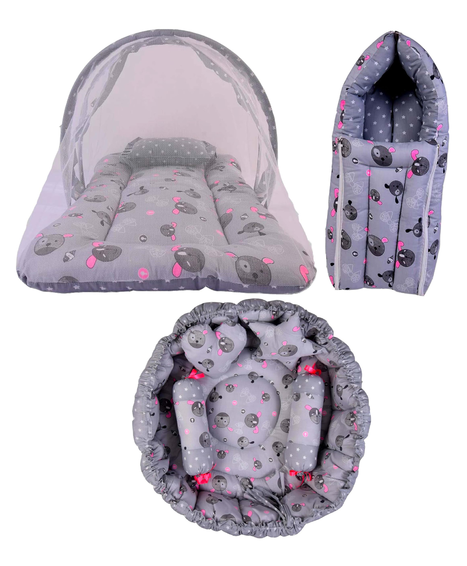 Babytoons New Born Baby Bedding Set Reversible Nest Mattress with Net Sleeping Bag (Grey, 0-12 Months)-picture-23