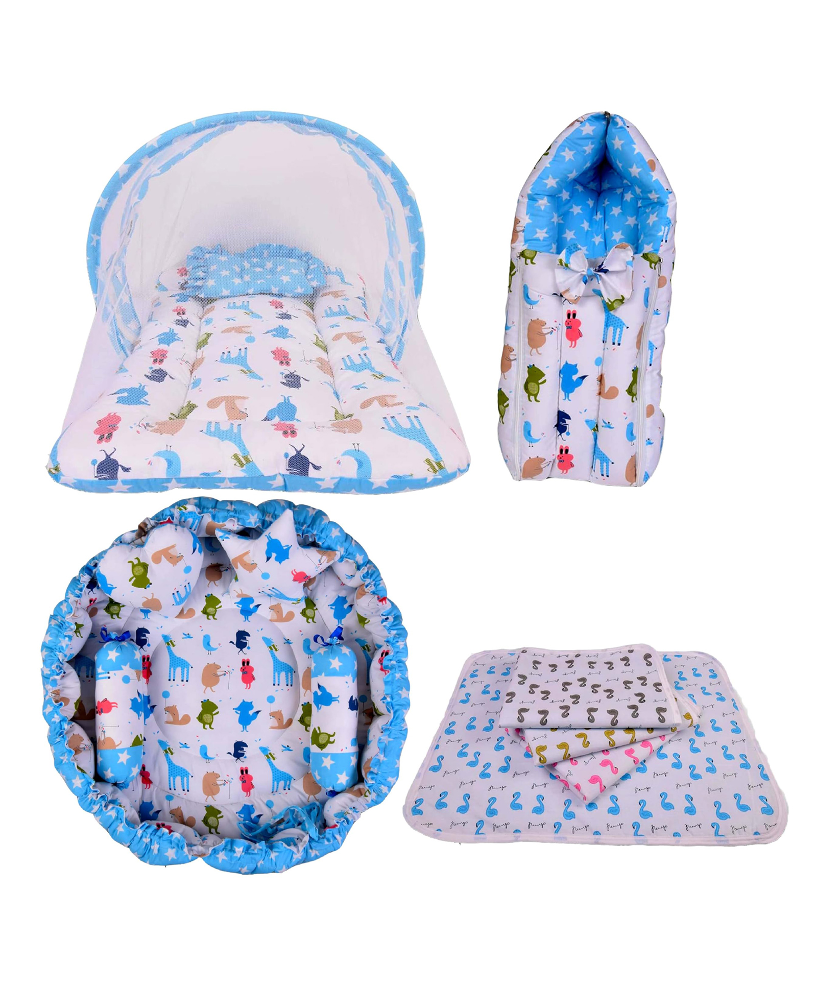 Babytoons Baby Bedding Combo Sleeping Essential Reversible Nest | Mattress with Net | Carry Bag | Sheets (Blue, 0-12 Months)-image-47