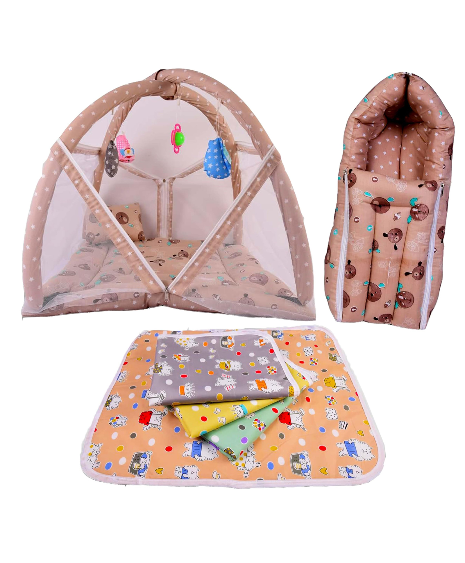 Babytoons New Born Baby Girl's and Baby Boy's Cotton Sleeping Essential Luxury Bedding Set (Brown, 0-12 Months)-picture-2