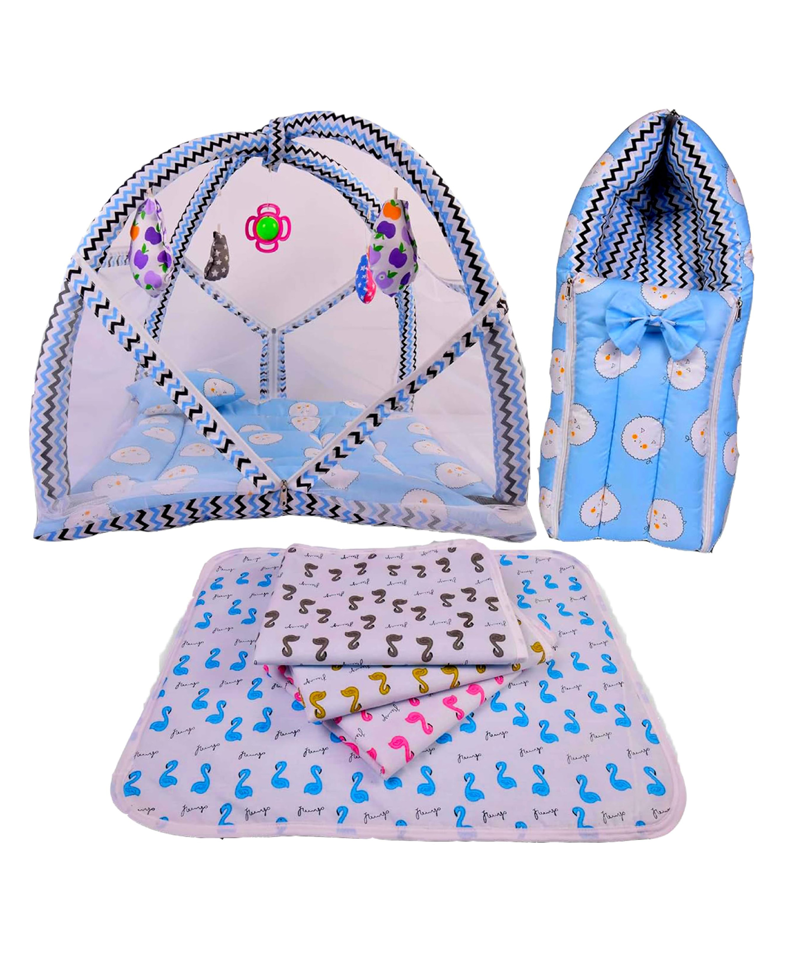 Babytoons Baby Premium Cotton Bedding Set | Play Gym Bed | Sleeping Bag | Waterproof Sheets (Blue, 0-12 Months)-picture-3