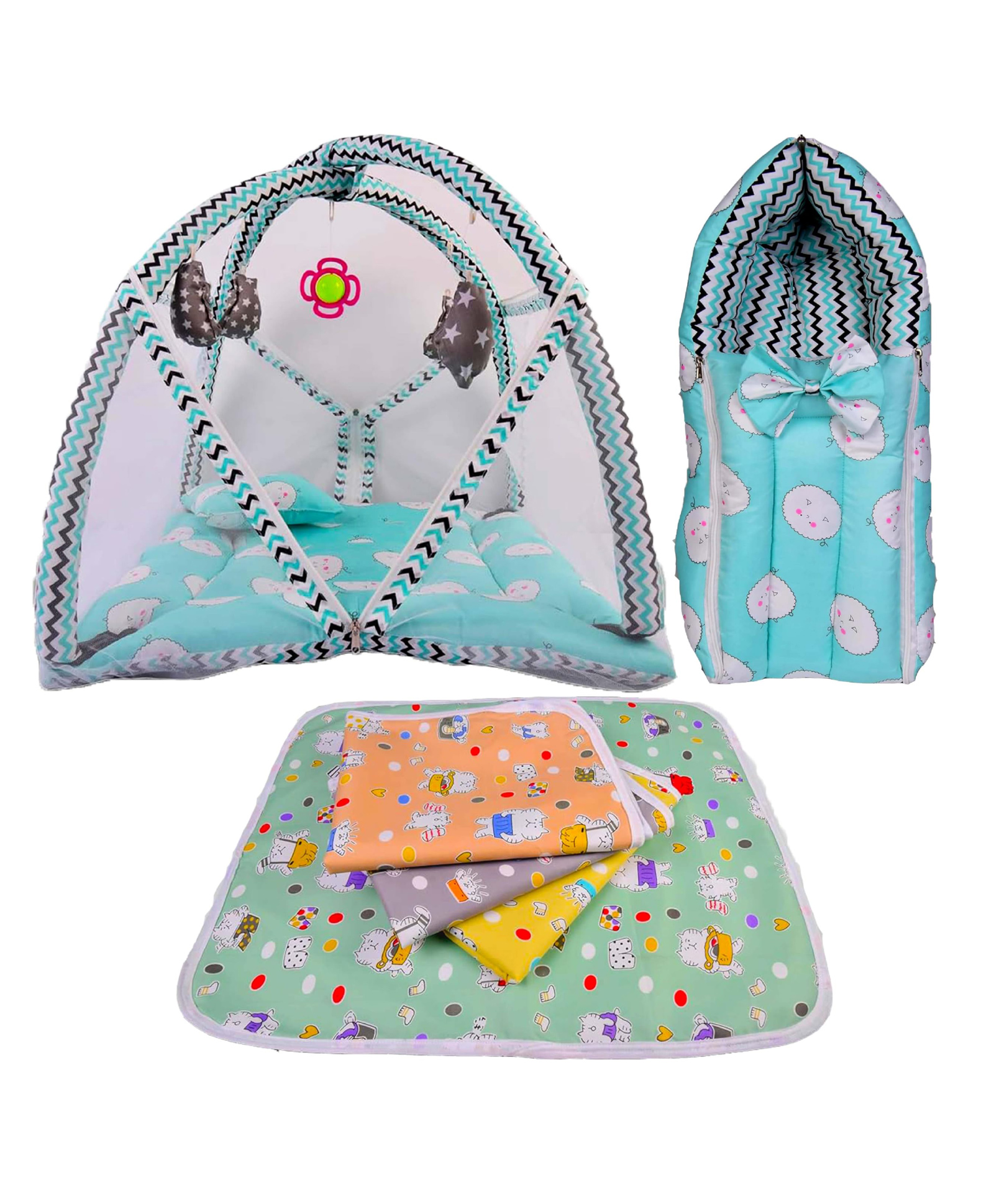 Babytoons Baby Premium Cotton Bedding Set | Play Gym Bed | Sleeping Bag | Waterproof Sheets (Green, 0-12 Months)-picture-4