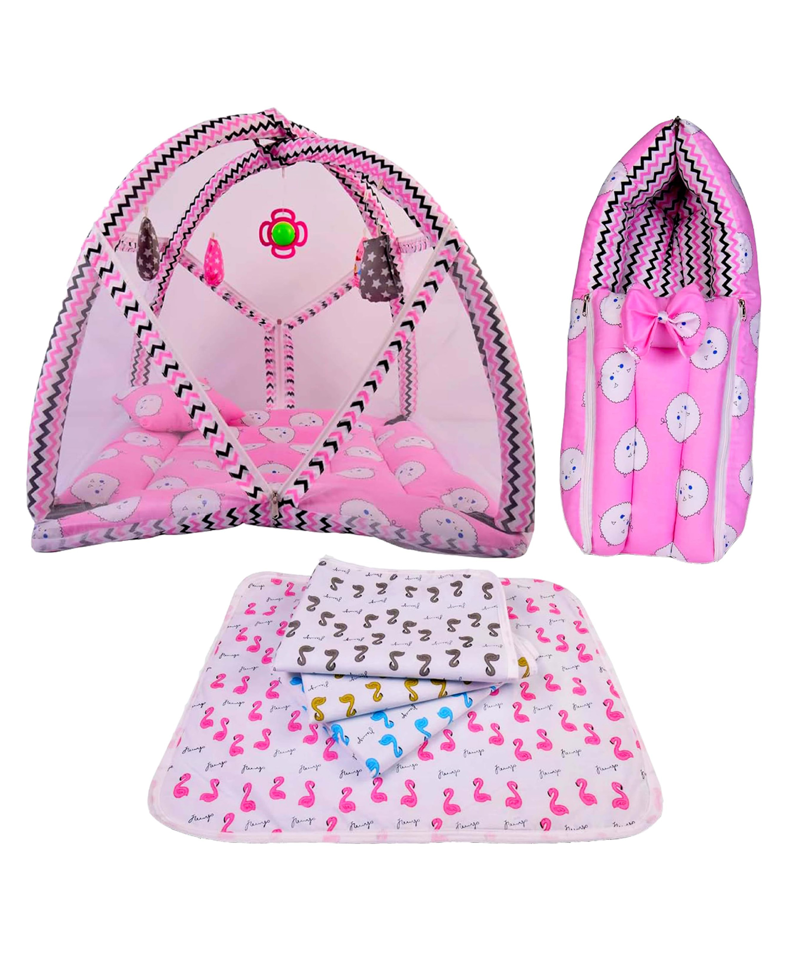 Babytoons Baby Premium Cotton Bedding Set | Play Gym Bed | Sleeping Bag | Waterproof Sheets (Pink, 0-12 Months)-picture-5