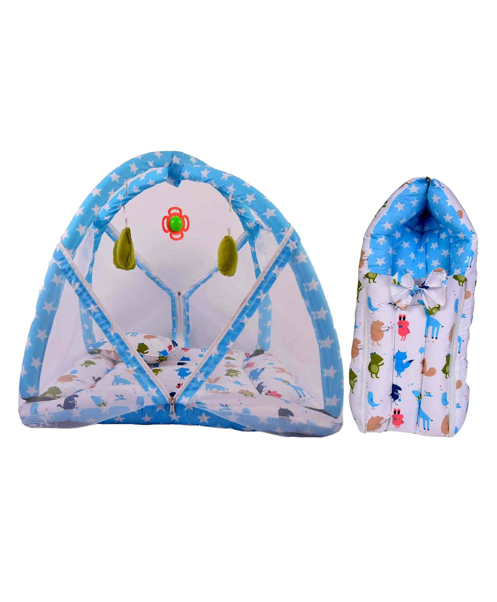 Babytoons New Born Baby Bedding Set Combo of Play Gym Bed with Net & Carry Bag (Blue, 0-12 Months)-image-26