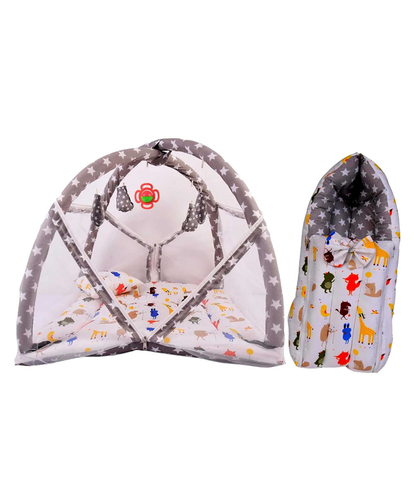 Babytoons New Born Baby Bedding Set Combo of Play Gym Bed with Net & Carry Bag (Grey, 0-12 Months)-picture-8