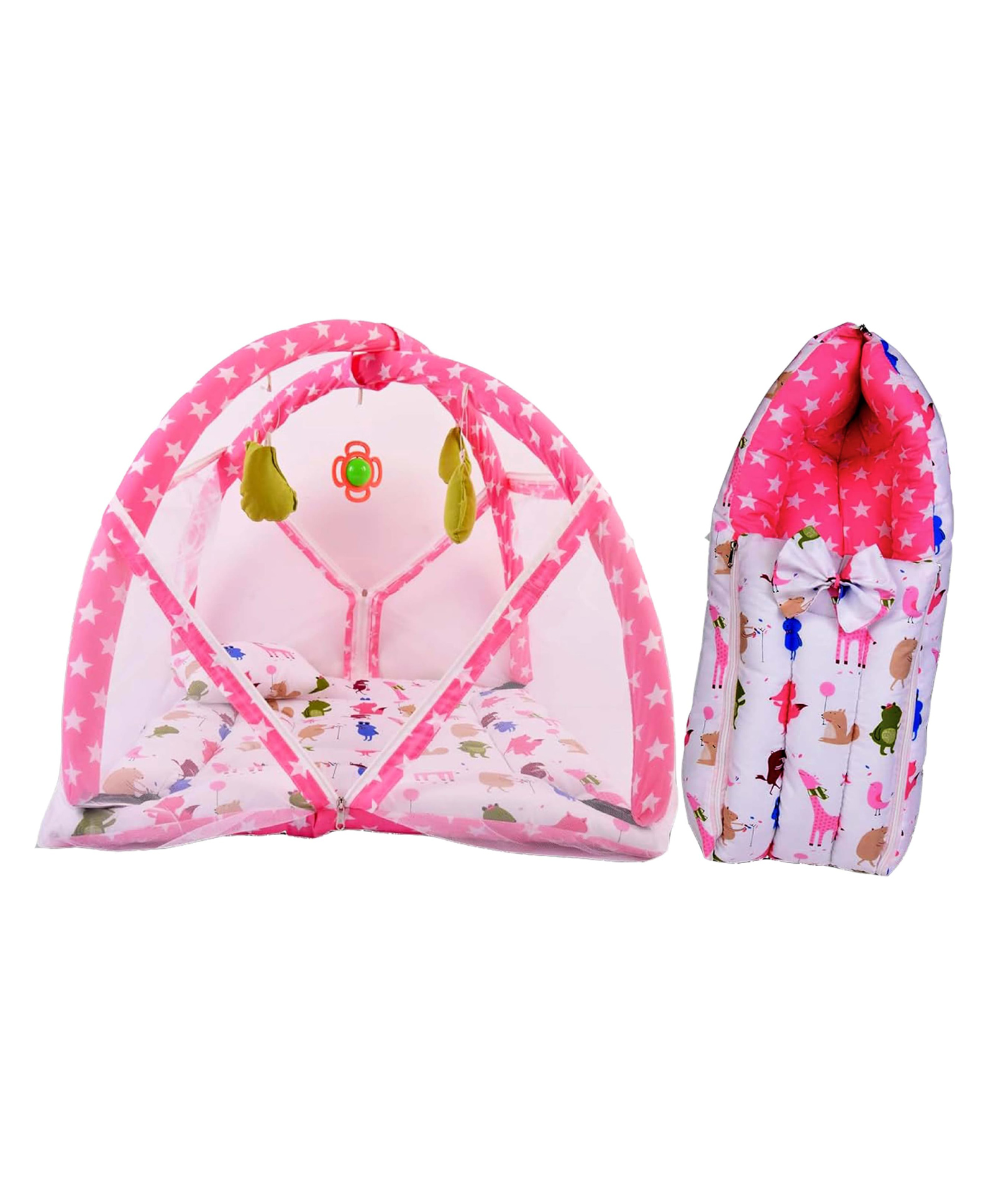 Babytoons New Born Baby Bedding Set Combo of Play Gym Bed with Net & Carry Bag (Pink, 0-12 Months)-picture-6