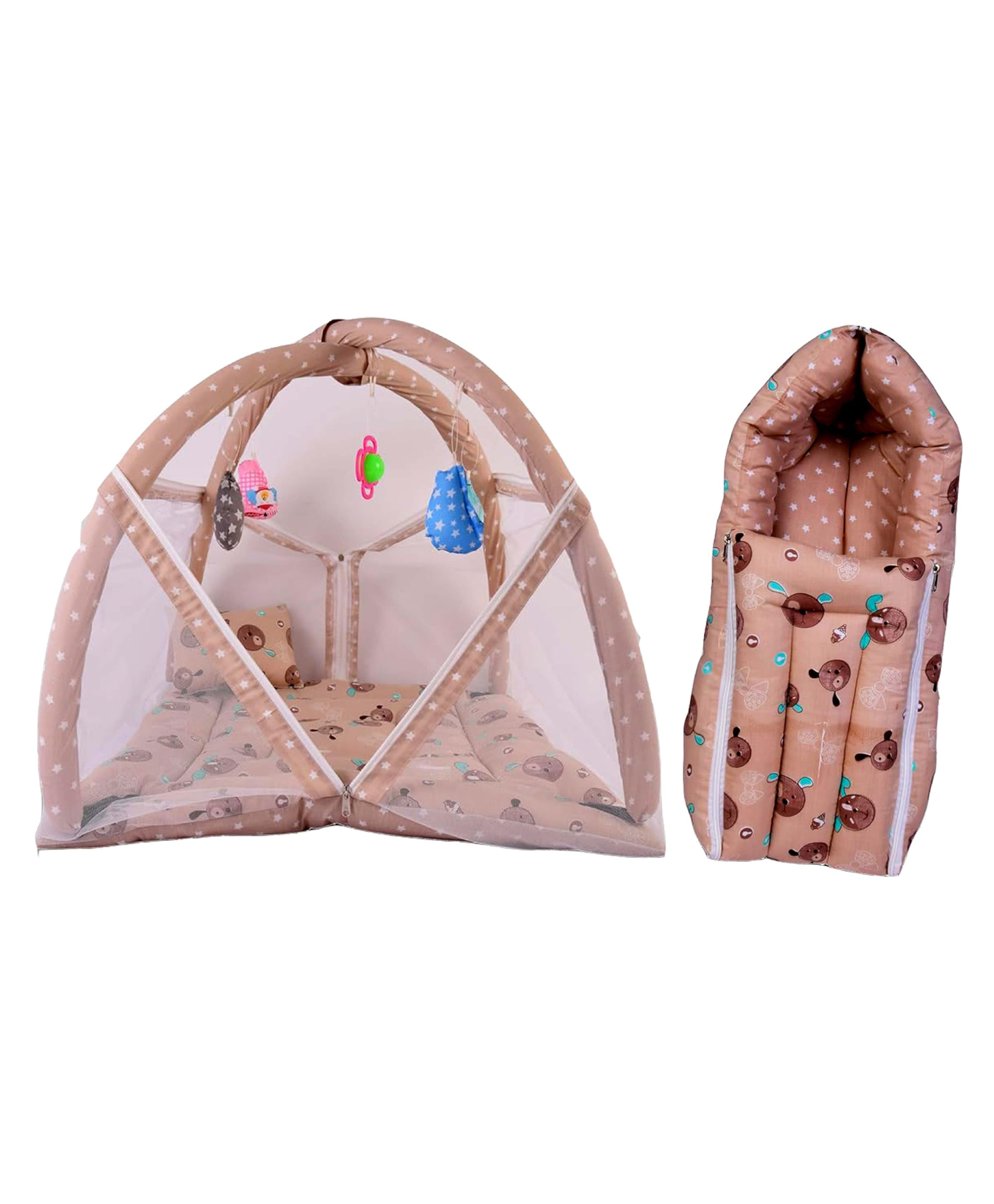 Babytoons Combo of Bedding Set 3 in 1 Carry Bag and Play Gym Mattress Sleeping Bags (Brown, 0-12 Months)-picture-9