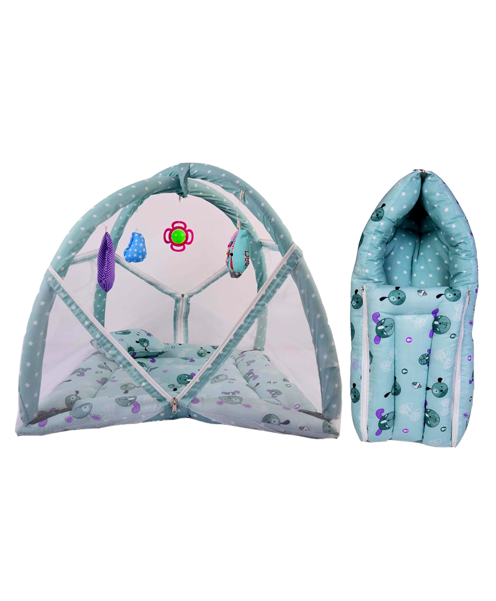 Babytoons Combo of Bedding Set 3 in 1 Carry Bag and Play Gym Mattress Sleeping Bags (Green, 0-12 Months)-picture-10