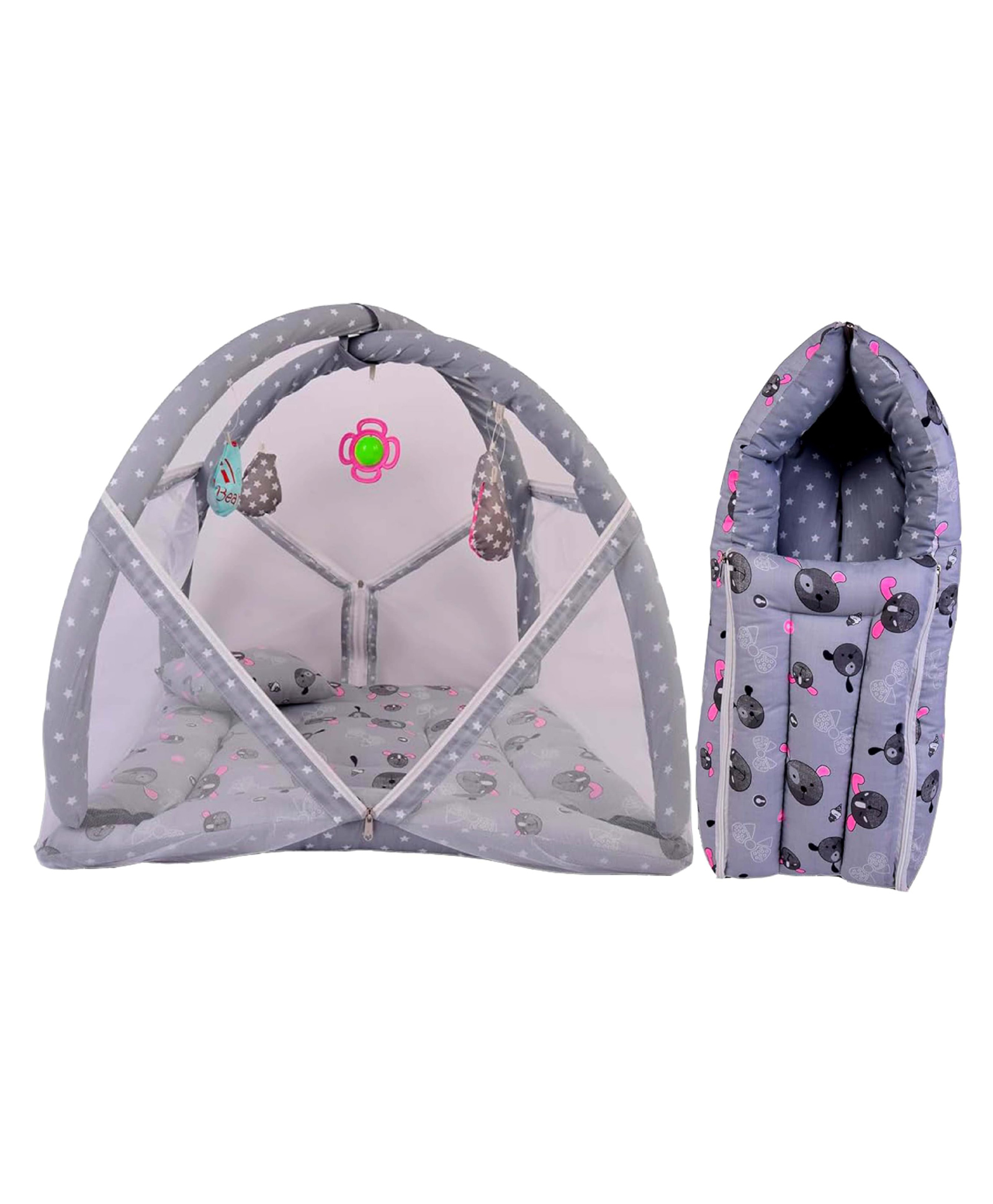 Babytoons Combo of Bedding Set 3 in 1 Carry Bag and Play Gym Mattress Sleeping Bags (Grey, 0-12 Months)-picture-11