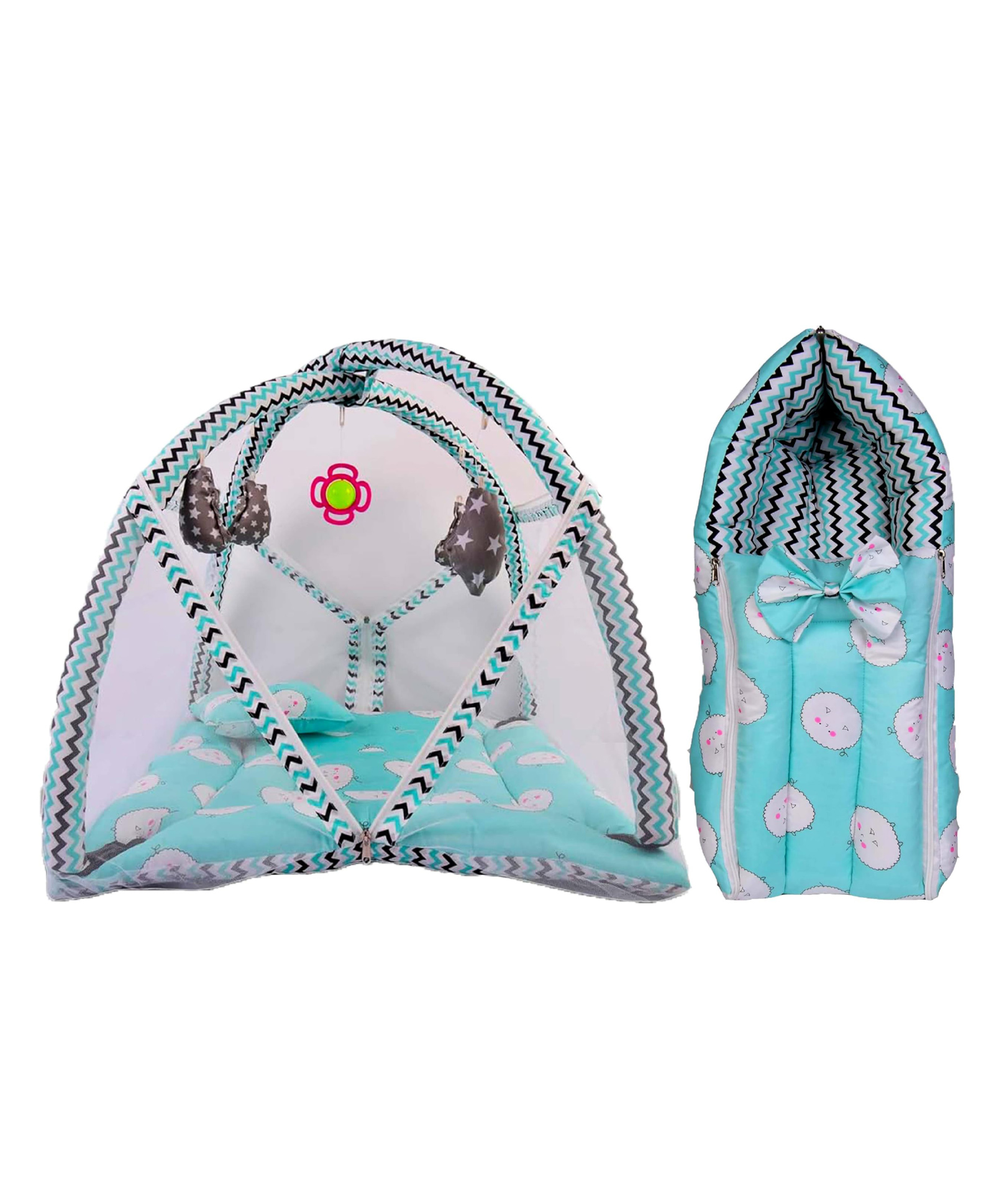 Babytoons New Born Baby Luxury Bedding Set Play Gym Bed with Mosquito Net & Sleeping Bag Combo (Green, 0-12 Months)-picture-13