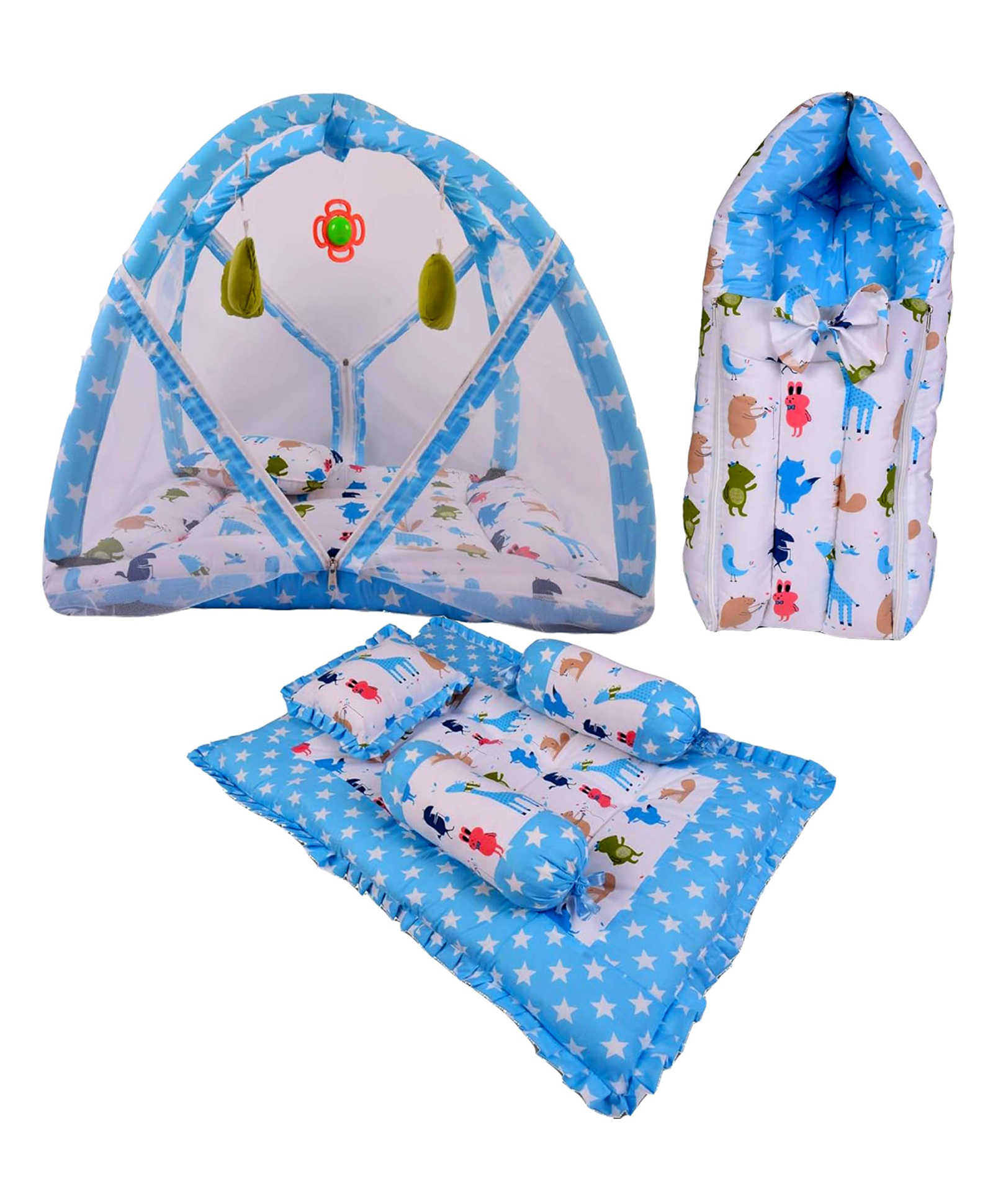 Babytoons New Born Baby Bedding Set Combo of Play Gym Bed with Net Gaddi Set & Carry Bag (Blue, 0-12 Months)-image-27