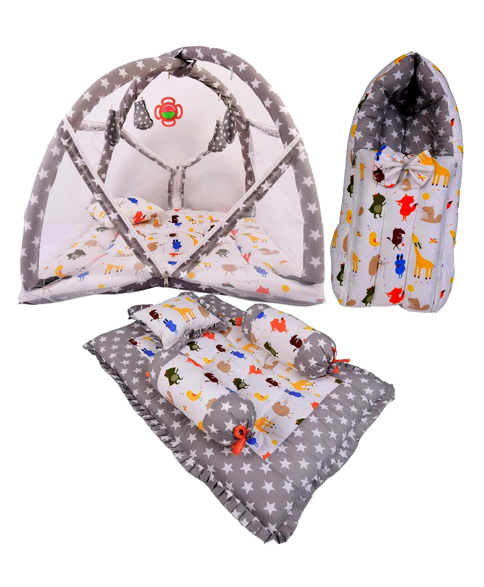Babytoons New Born Baby Bedding Set Combo of Play Gym Bed with Net Gaddi Set & Carry Bag (Grey, 0-12 Months)-picture-15