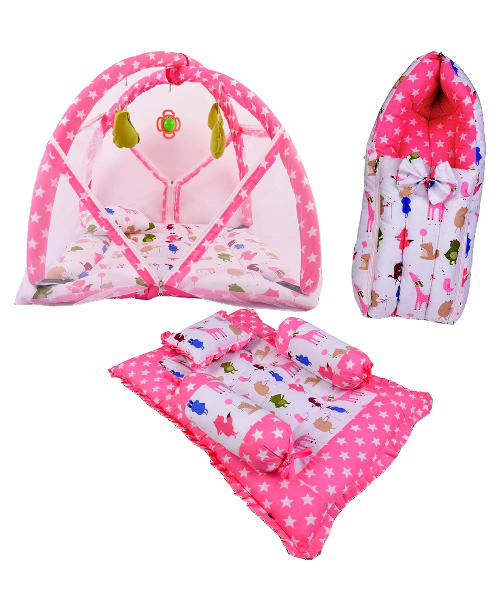 Babytoons New Born Baby Bedding Set Combo of Play Gym Bed with Net Gaddi Set & Carry Bag (Pink, 0-12 Months)-picture-16