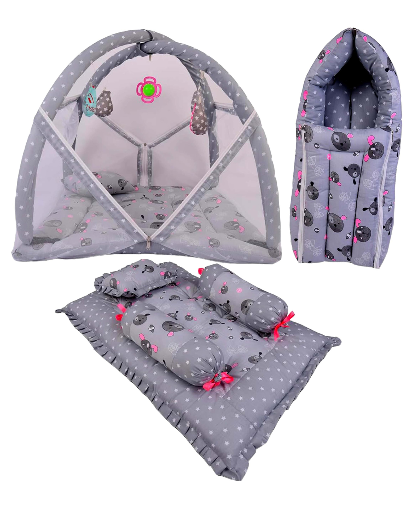 Babytoons Combo of Bedding Set 3 in 1 Carry Bag Gaddi Set with Pillows and Play Gym Mattress Sleeping Bags (Grey, 0-12 Months)-picture-18
