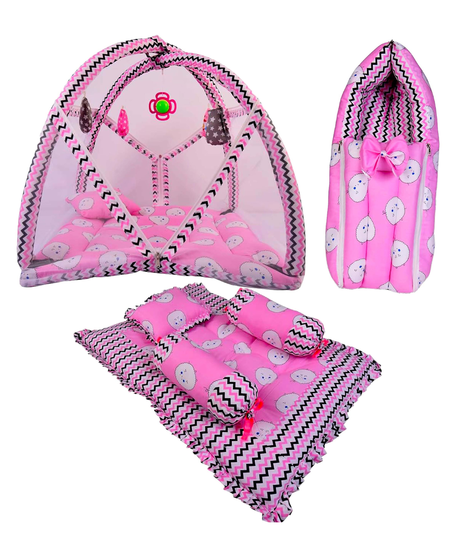 Babytoons New Born Baby Luxury Bedding Set Play Gym Bed with Mosquito Net, Cot Mattress & Sleeping Bag Combo (Pink, 0-12 Months)-image-26