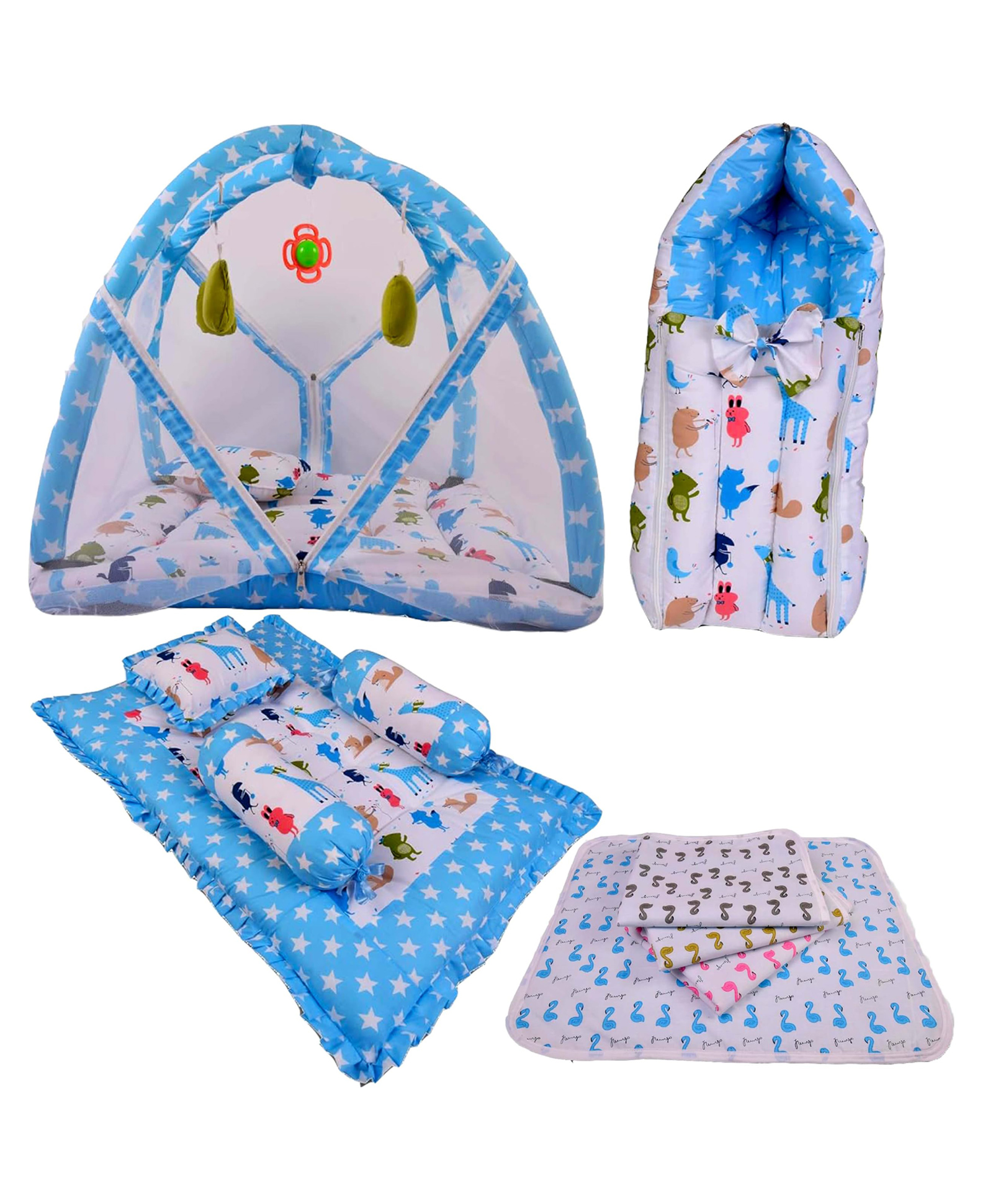 Babytoons Baby Bedding Set Combo of Play Gym Bed with Net, Gaddi Set, Sheets & Carry Bag (Blue, 0-12 Months)-image-28