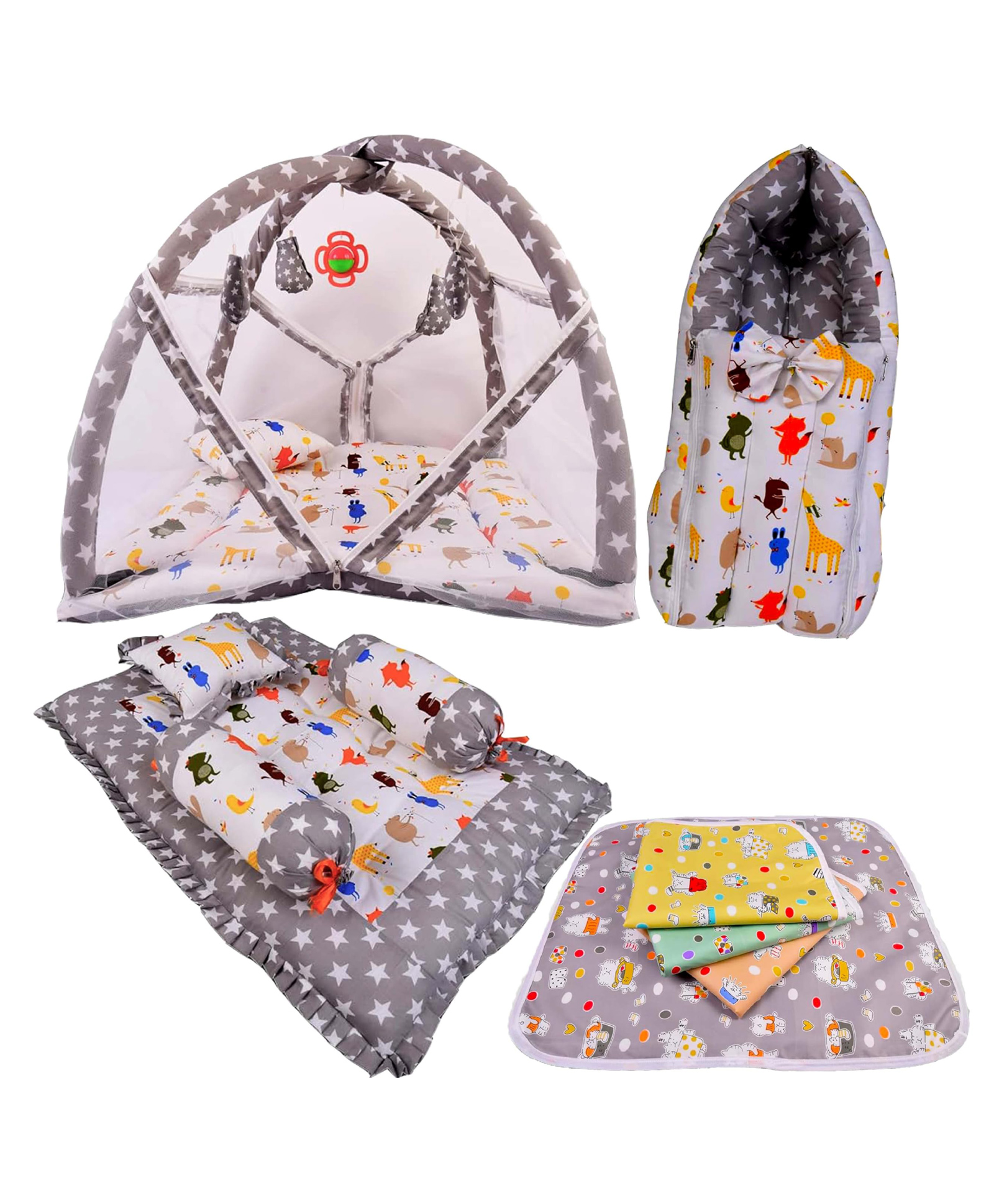 Babytoons Baby Bedding Set Combo of Play Gym Bed with Net, Gaddi Set, Sheets & Carry Bag (Grey, 0-12 Months)-image-40
