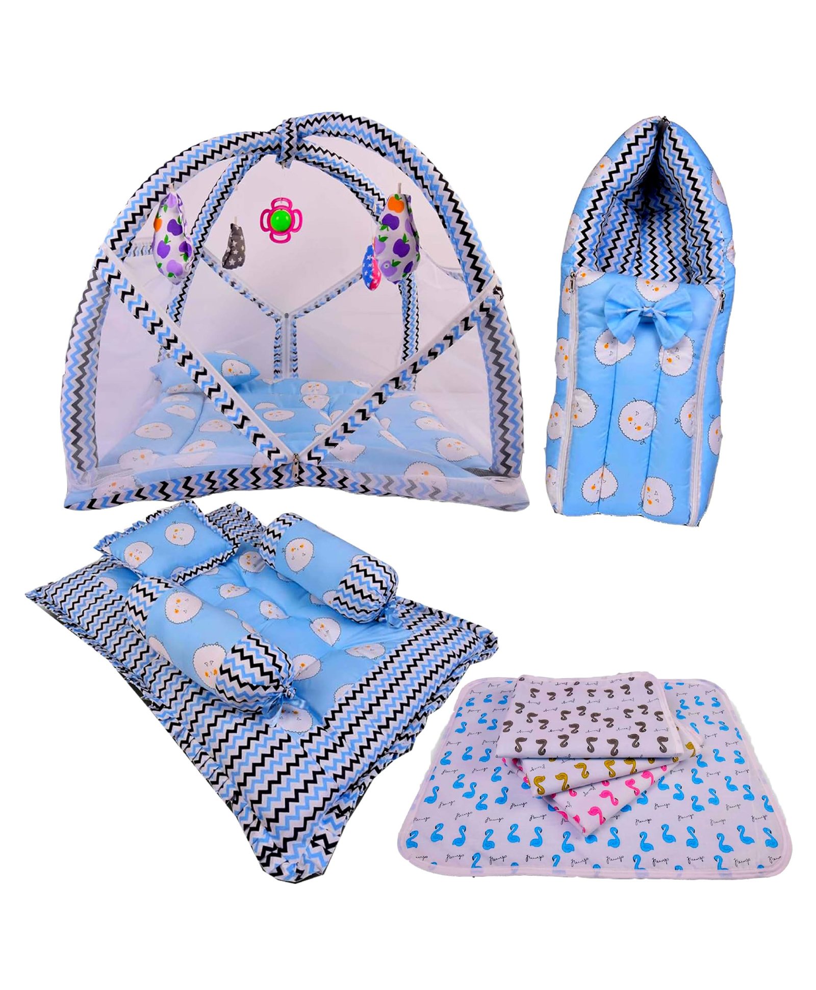 Babytoons New Born Baby Luxury Bedding Set Play Gym Bed, Gadda Set, Nappy Changing Sheets & Sleeping Bag (Blue, 0-12 Months)-picture-25