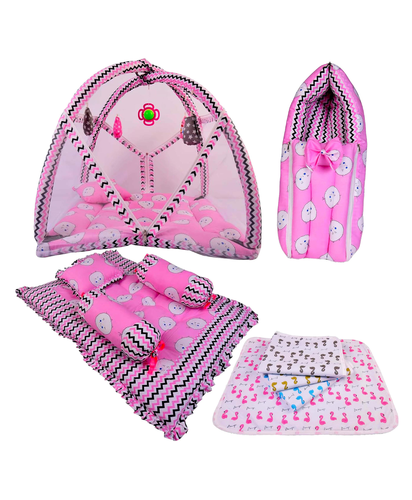 Babytoons New Born Baby Luxury Bedding Set Play Gym Bed, Gadda Set, Nappy Changing Sheets & Sleeping Bag (Pink, 0-12 Months)-picture-24