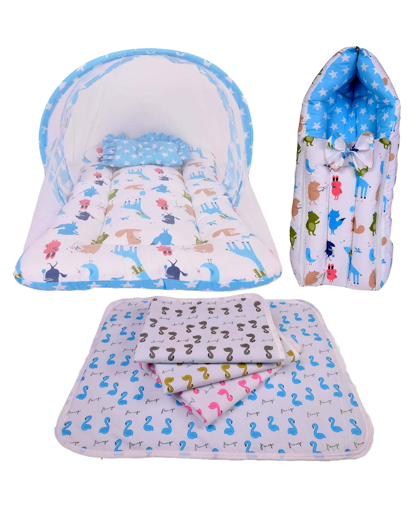 Babytoons Baby Bedding Set Combo of Mattress with Net, Sheets & Carry Bag (Blue, 0-12 Months)-image-43