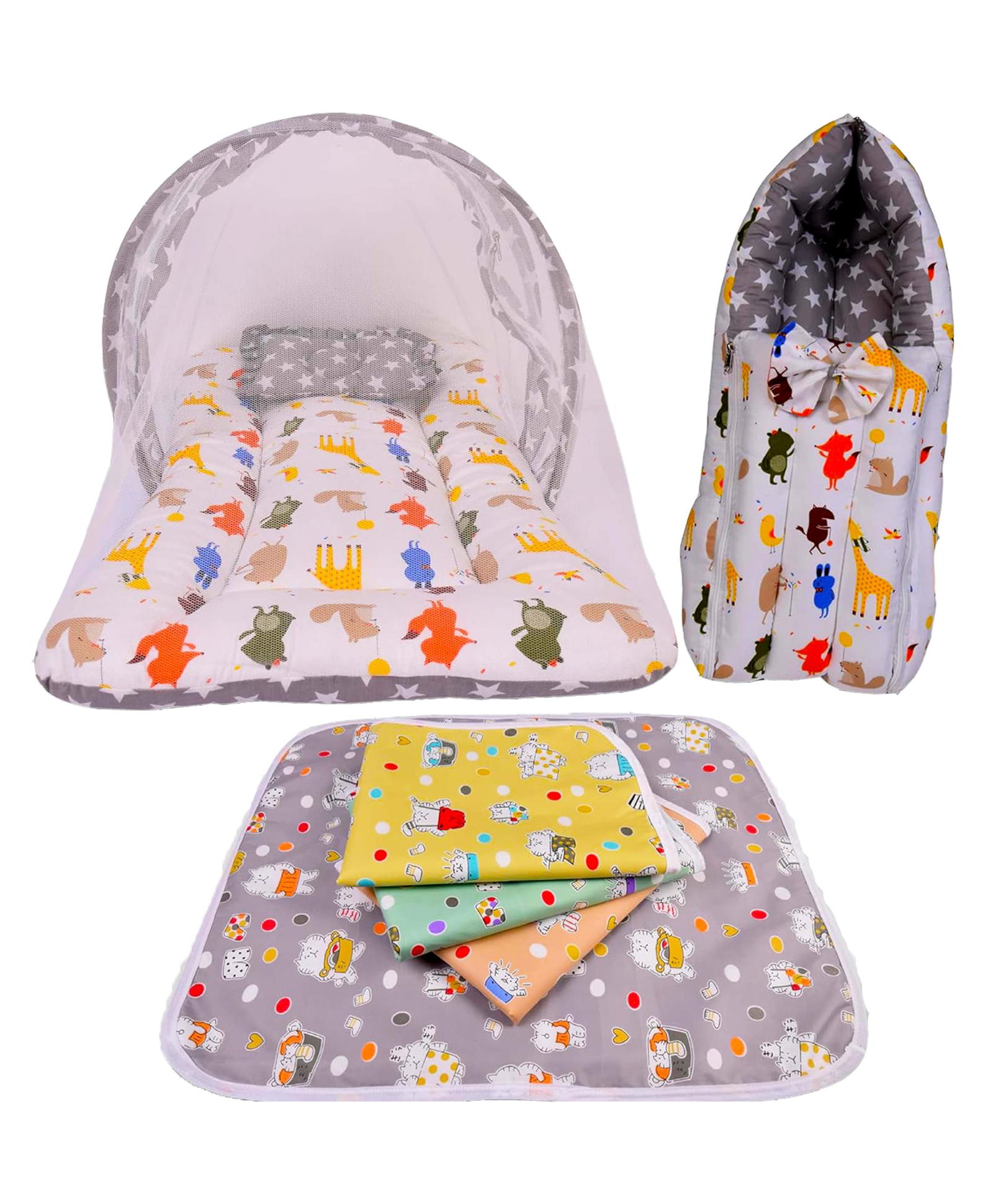 Babytoons Baby Bedding Set Combo of Mattress with Net, Sheets & Carry Bag (Grey, 0-12 Months)-picture-9