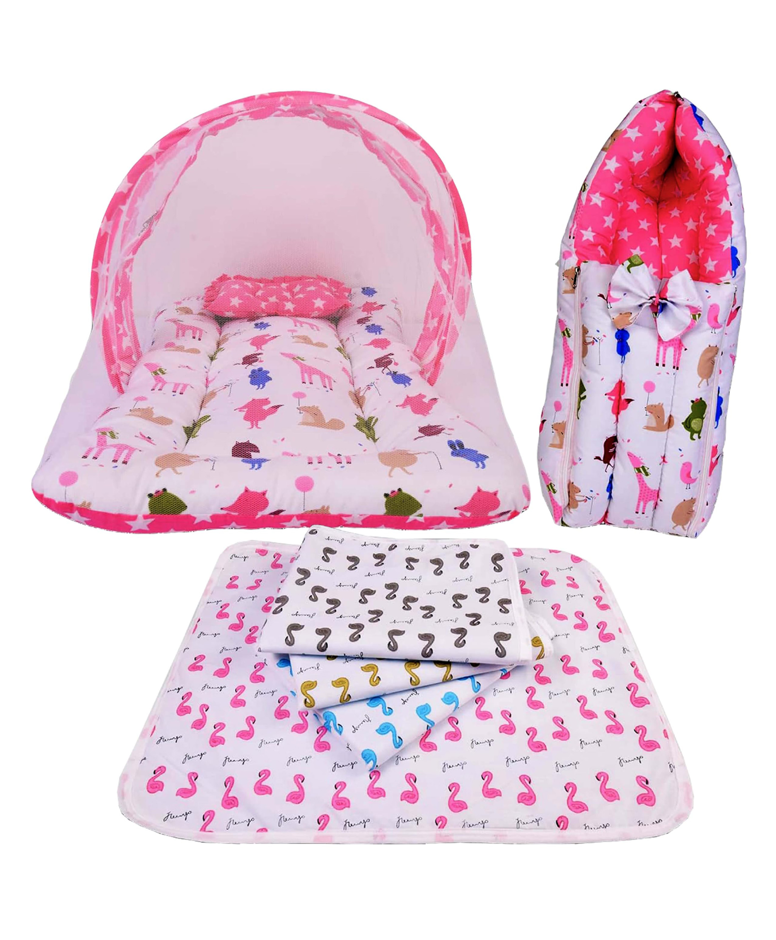 Babytoons Baby Bedding Set Combo of Mattress with Net, Sheets & Carry Bag (Pink, 0-12 Months)-image-16