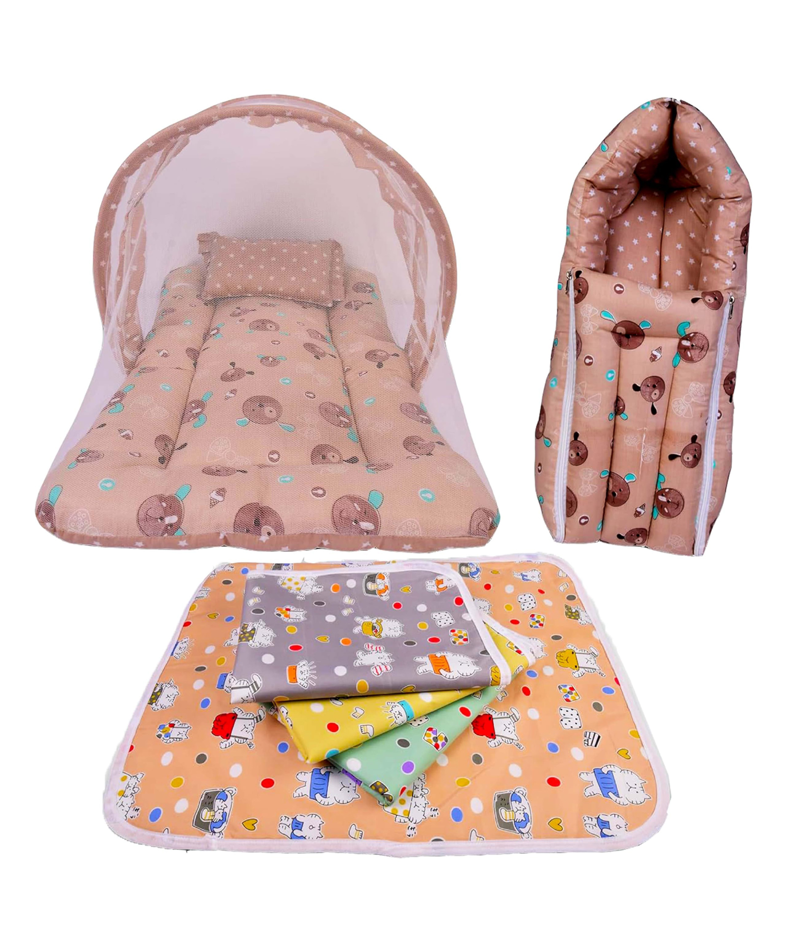 Babytoons New Born Baby Bedding Set Combo Permium Sleeping Essential Items for Unisex Babies (Brown, 0-12 Months)-picture-12