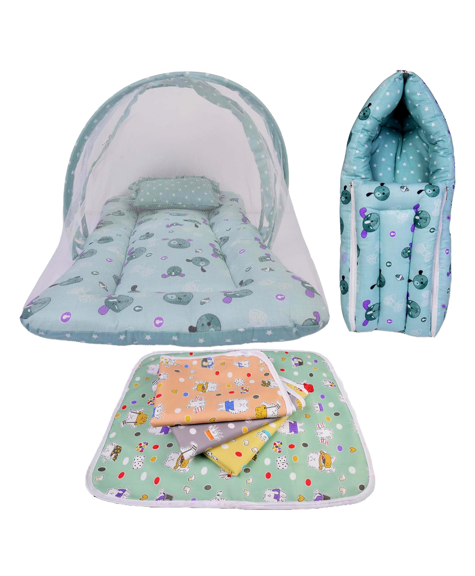Babytoons New Born Baby Bedding Set Combo Permium Sleeping Essential Items for Unisex Babies (Green, 0-12 Months)-picture-10