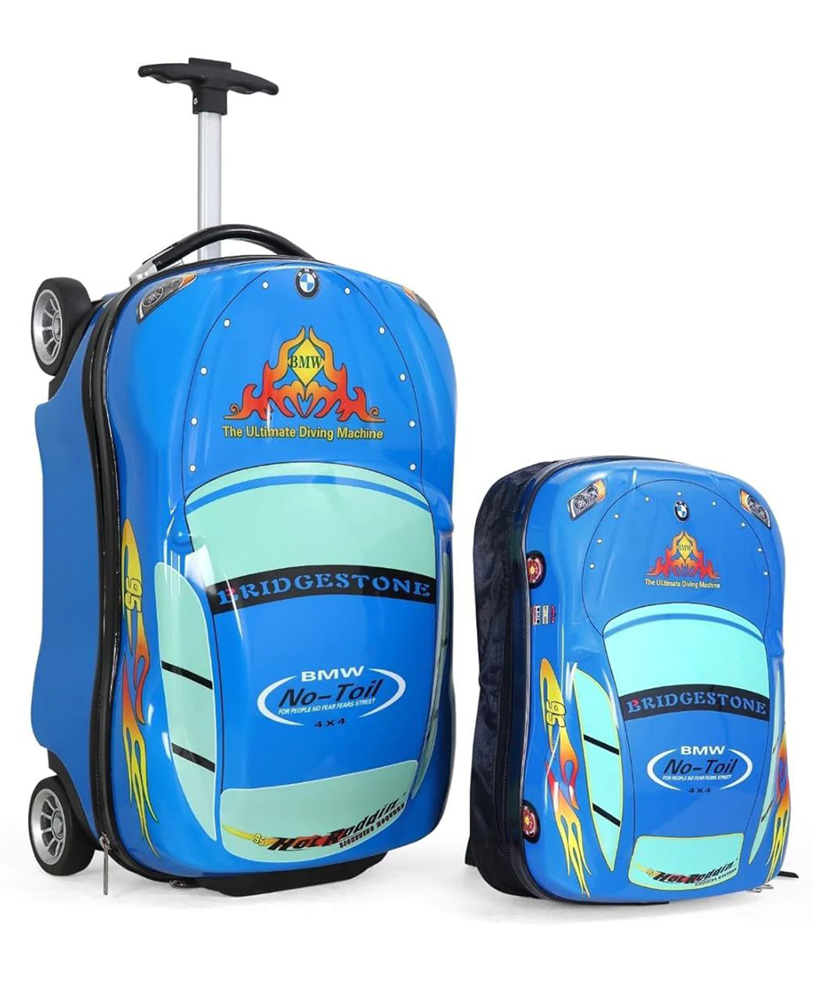 Navrangi Kid's Travel Suitcase Car-Shaped Trolley Bag with Wheels - 17 Inches luggage & 13 Inches Backpack-picture-26
