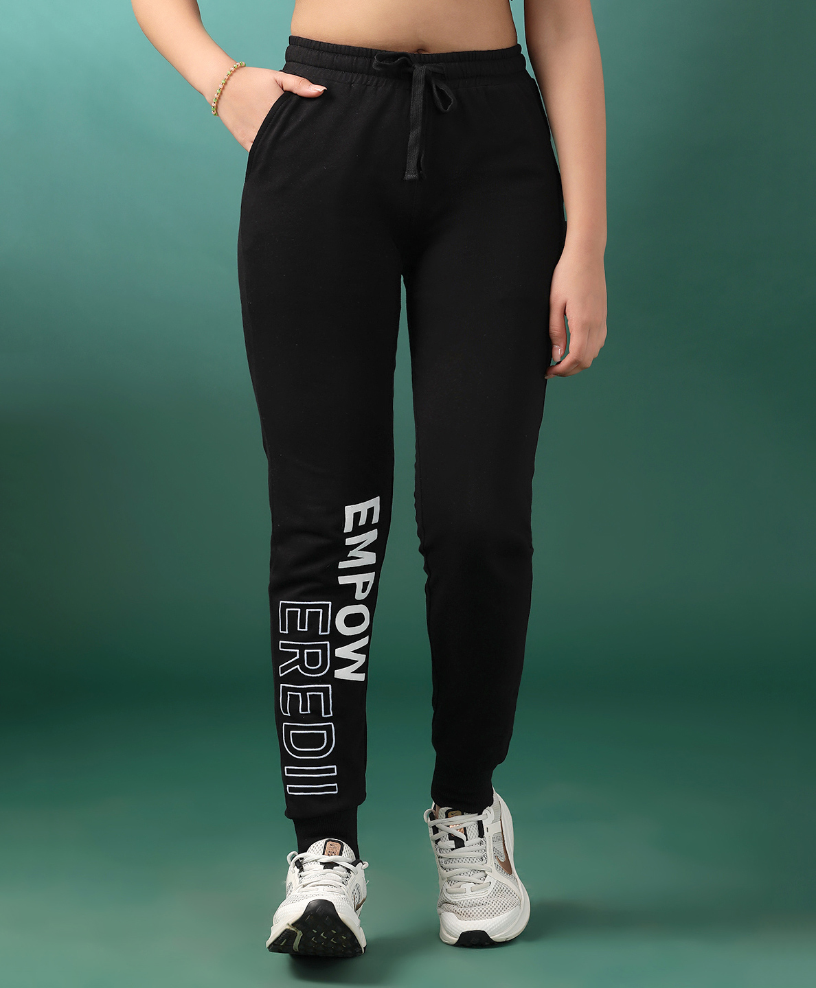 Lil Tomatoes Empowered Text Printed Cotton Looper Track Pant - Black-picture-15