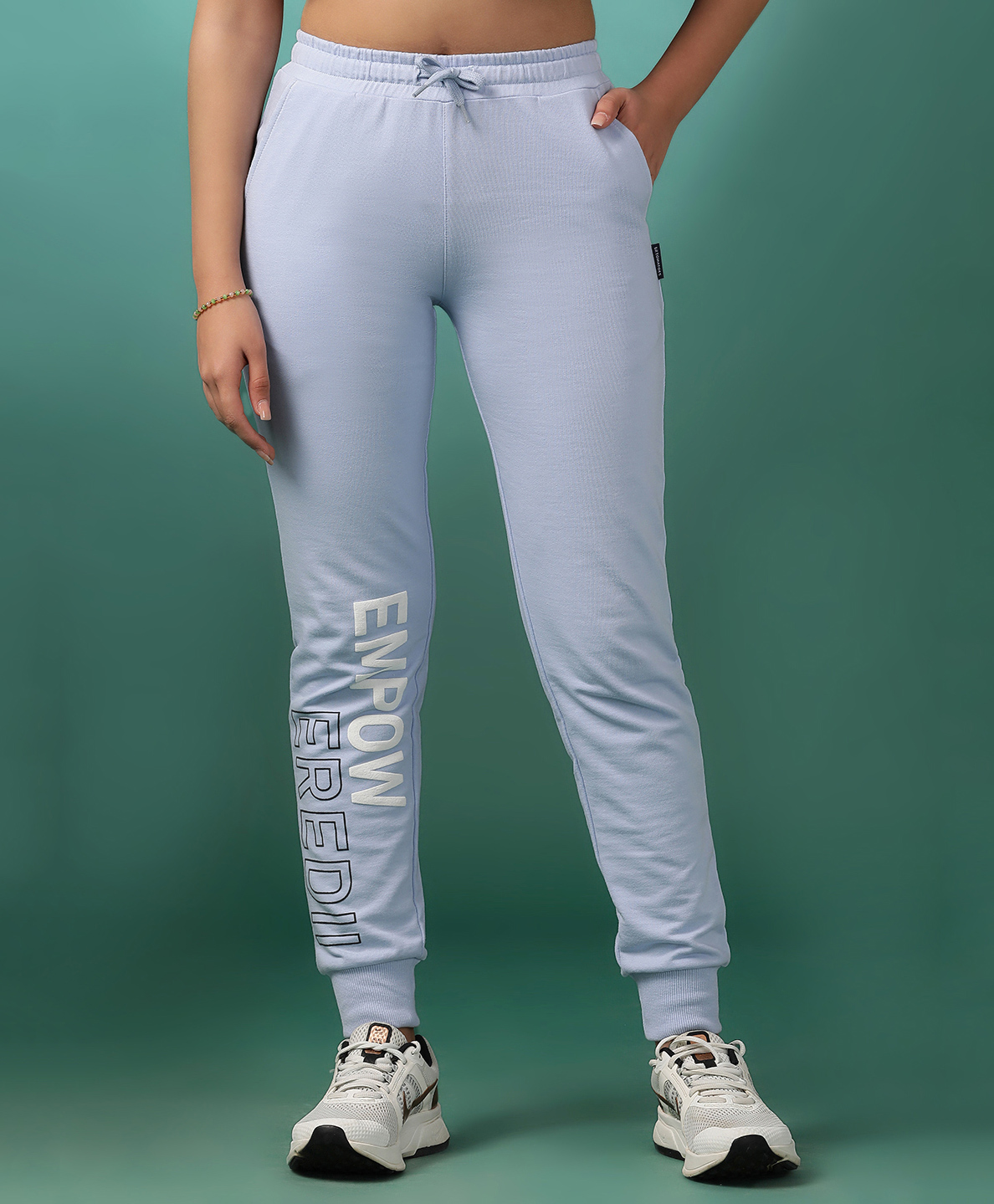 Lil Tomatoes Empowered Text Printed Cotton Looper Track Pant - Blue-picture-22