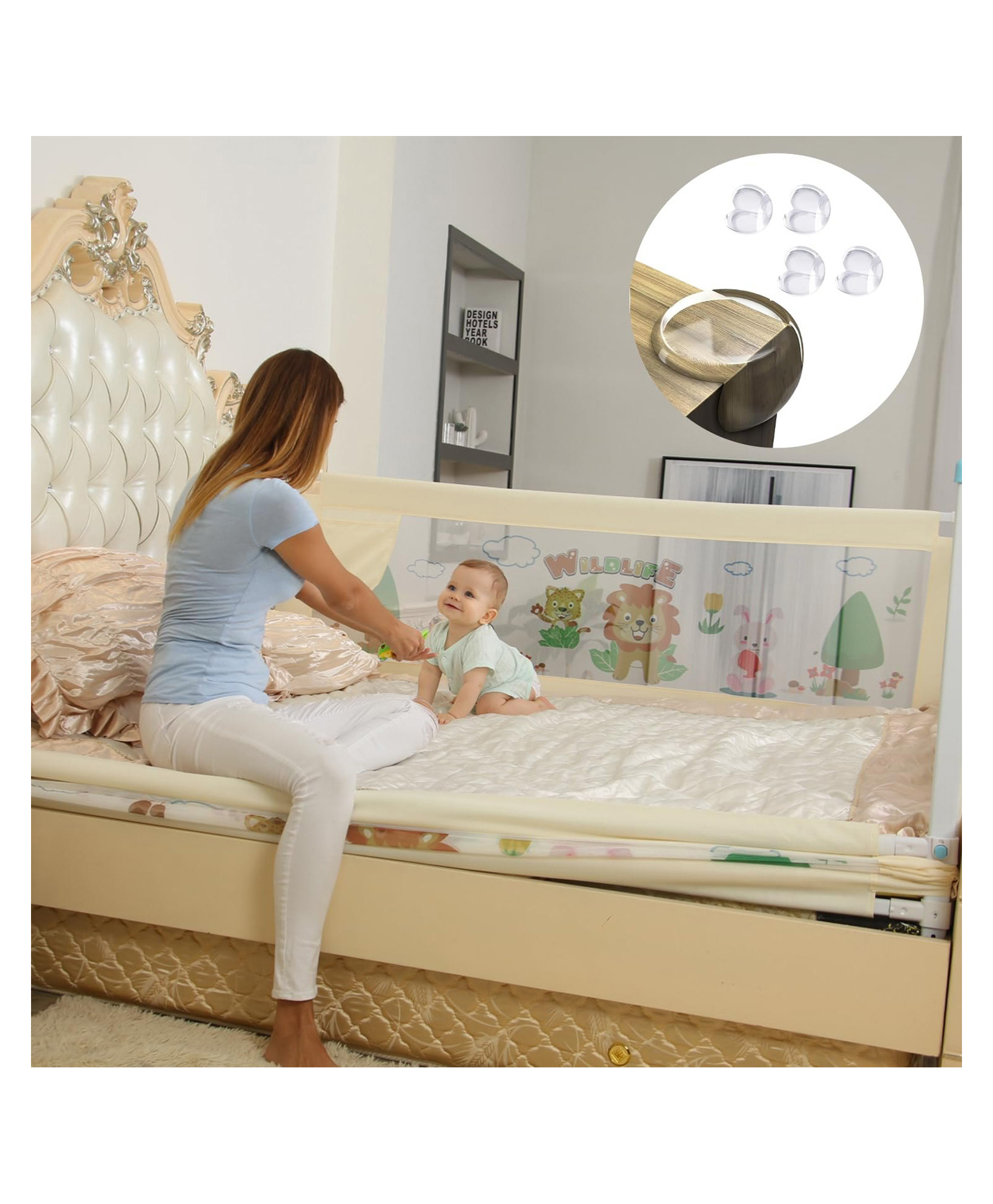 Safe-O-Kid Designer Bed Rail Guard (6FT/183CM) Pack of 1, Beige