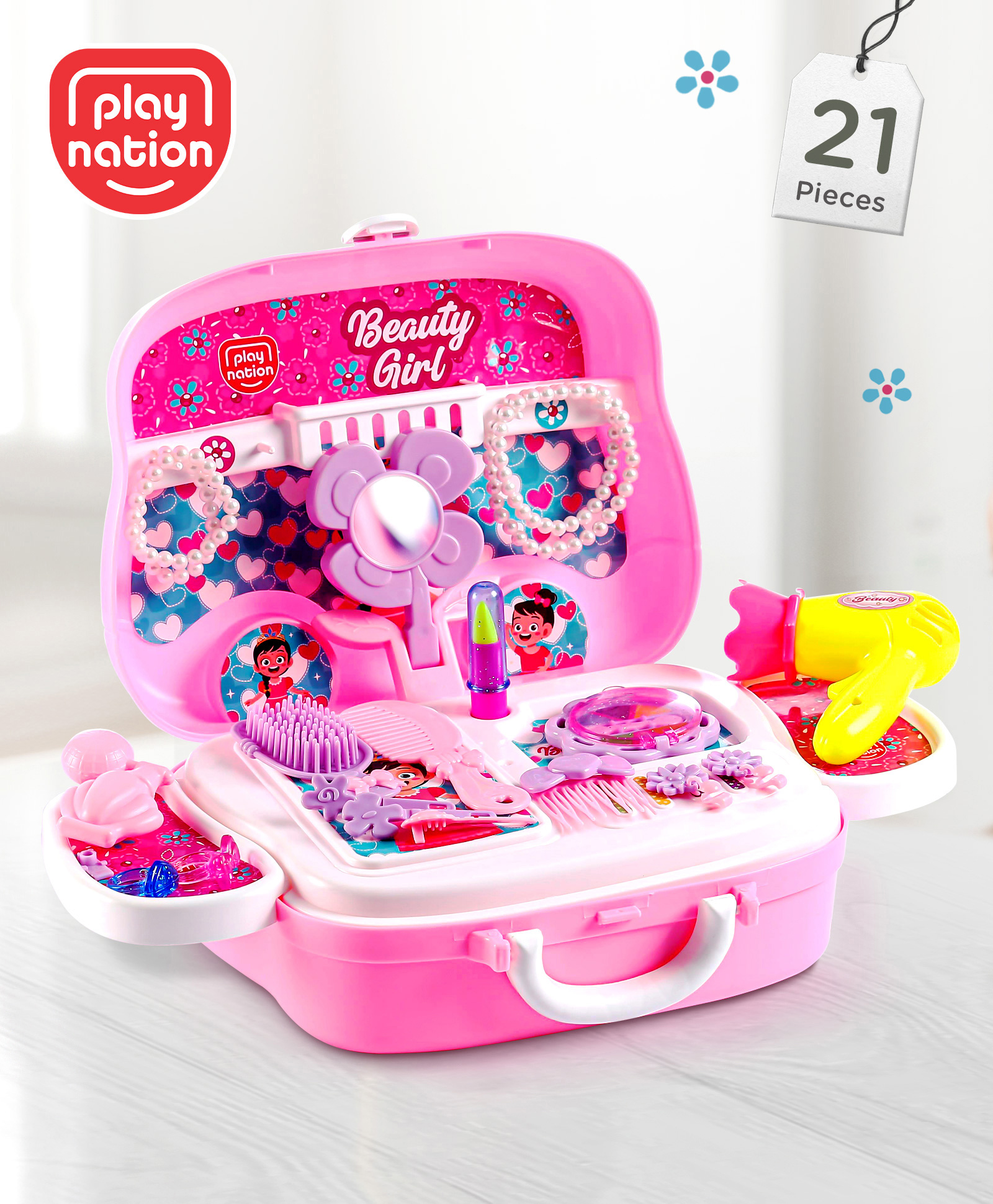 Play Nation Pretend to Play Make up Kit Beauty Set with Wheels - Multicolor