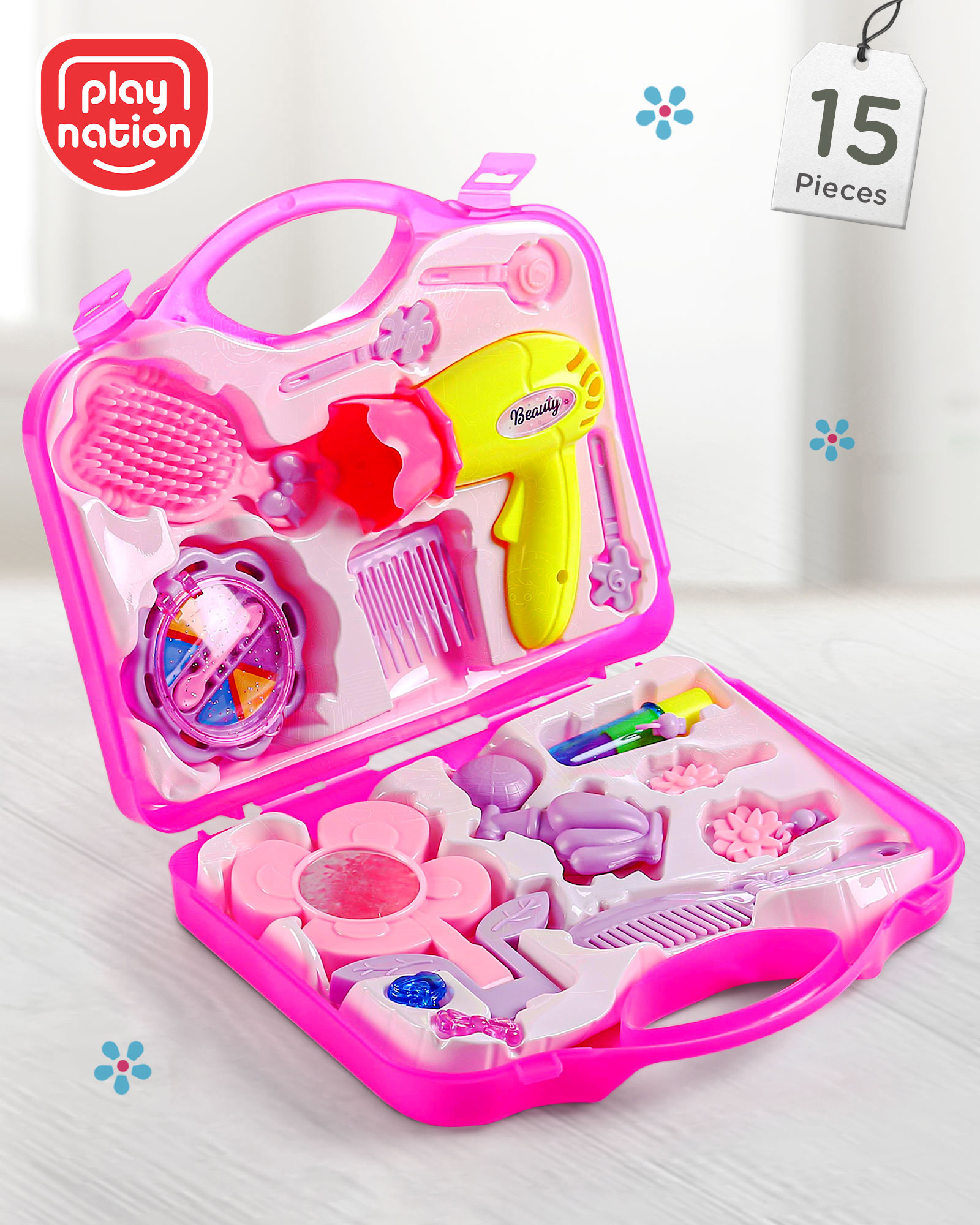 Play Nation Pretend to Play Make up Kit Beauty Set 15 Pieces - Multicolor