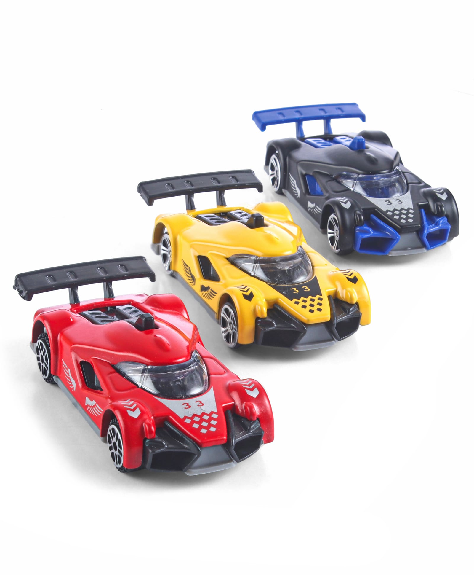 ZOE Metal Die-Cast Sports Street Racer Car Pack of 3 - Black Yellow & Purple