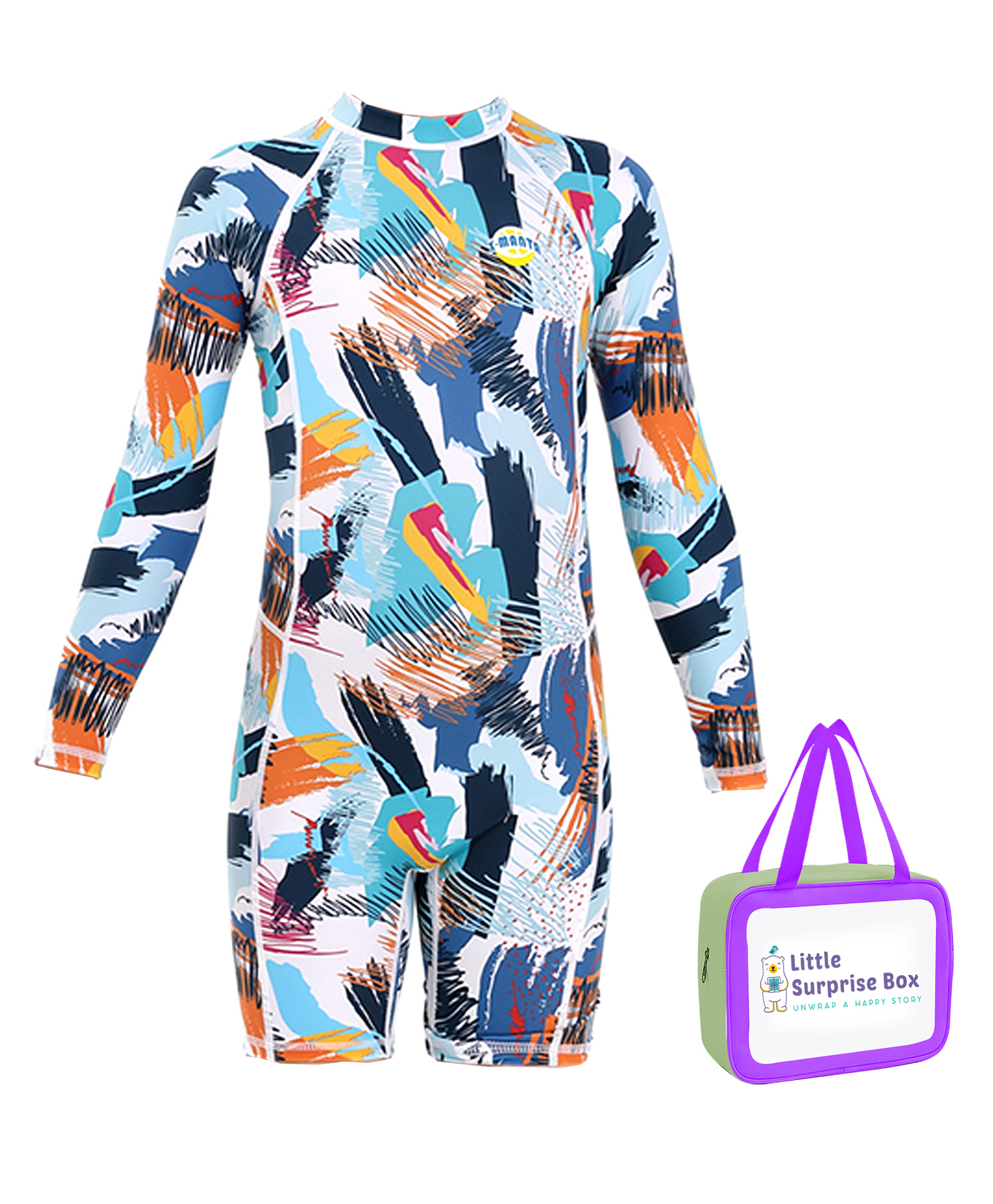 Little Surprise Box Full Sleeves Abstract Printed  Swimsuit With Bag - Multi Colour-picture-26
