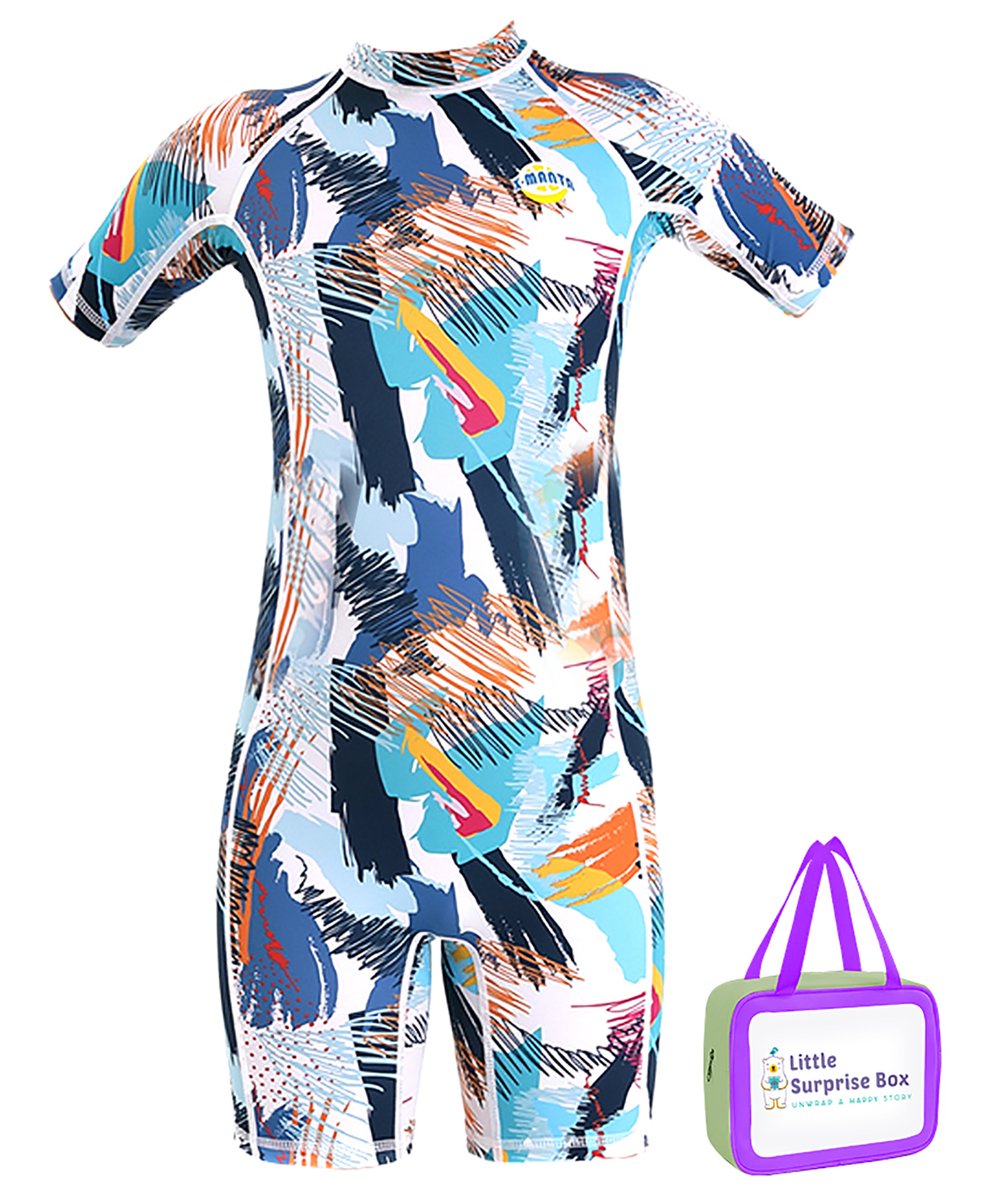 Little Surprise Box Half Sleeves  Sleeves Abstract Printed Swimsuit With Bag - Multi Colour-picture-17