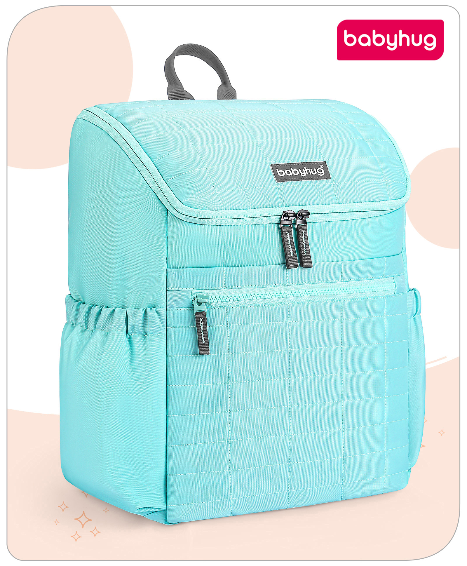 Babyhug Premium Quilted Stylish Water Resistant Diaper Backpack- Sea Green-image-33