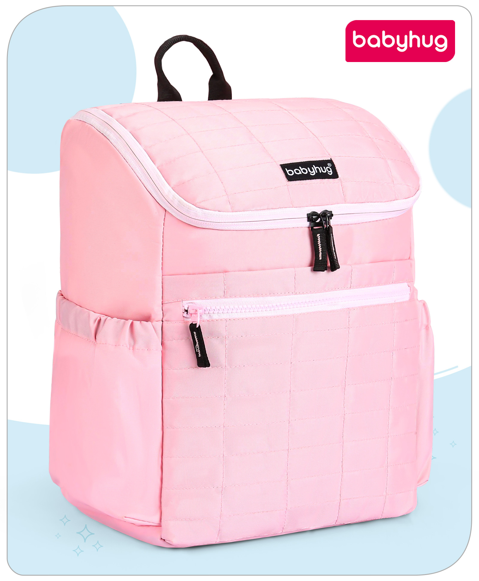 Babyhug Premium Quilted Stylish Water Resistant Diaper Backpack- Light Pink-image-46