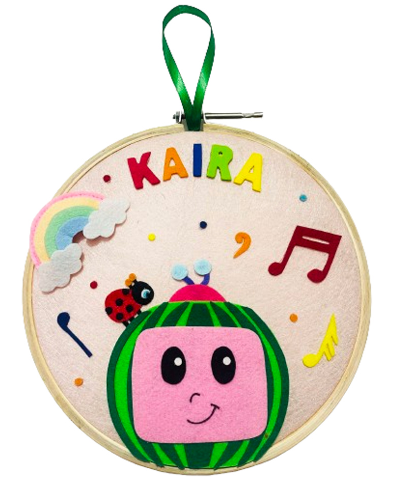 Li'llPumpkinsPersonalized Customized Felt Hoop Cocomelon name hanging for wall decor - Baby Pink-image-1