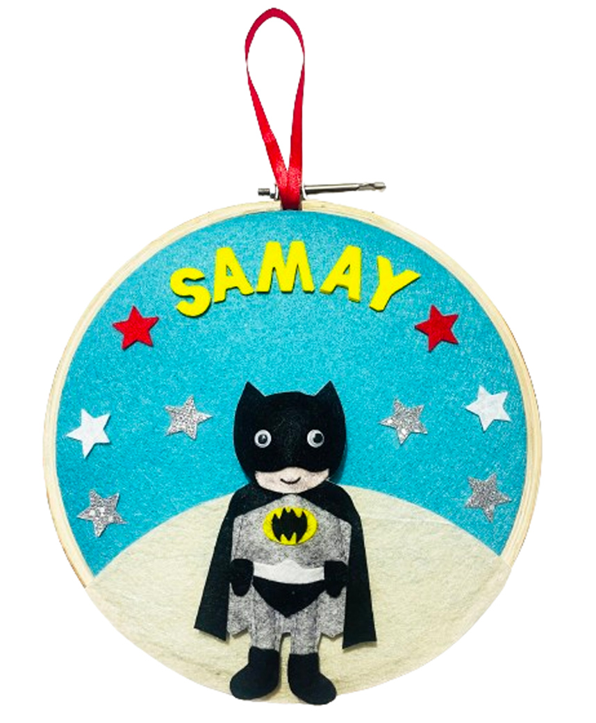 Li'llPumpkinsPersonalized Customized Felt Hoop Super hero Batman hanging for wall décor- Blue-image-10