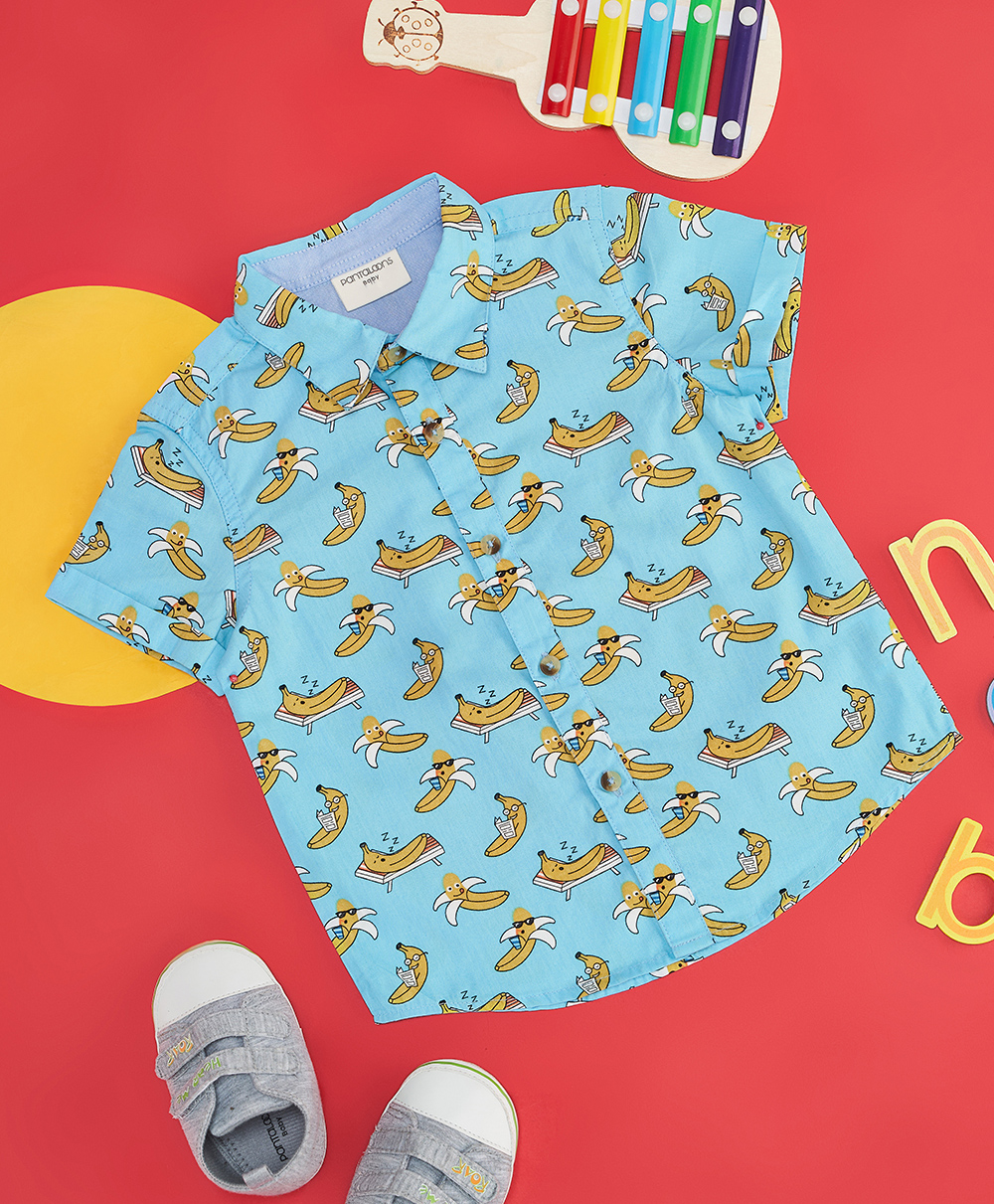 Pantaloons Baby Half Sleeves Banana Printed Shirt - Light Blue-picture-11