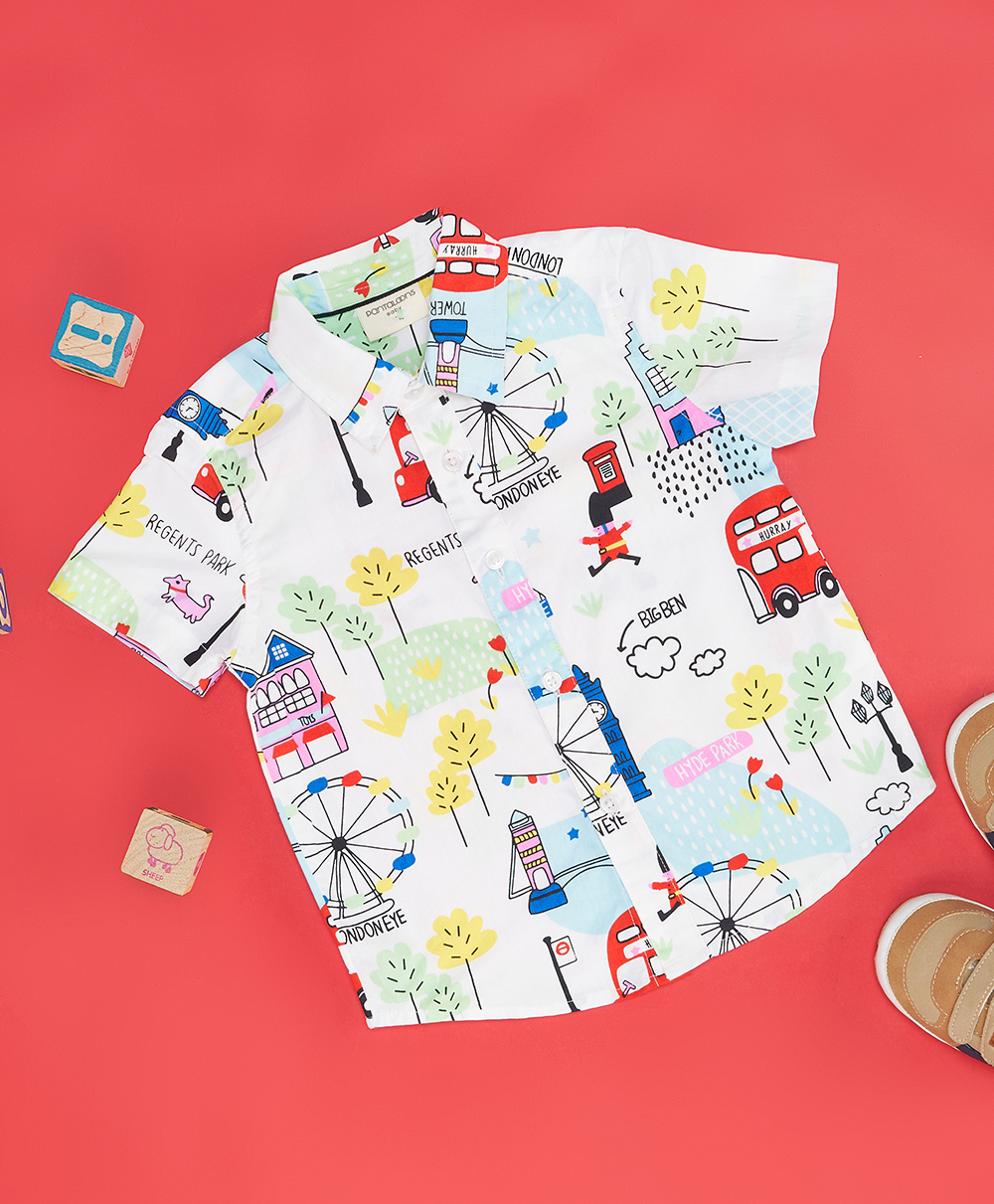 Pantaloons Baby Half Sleeves London Theme Printed Shirt - Snow White-picture-10