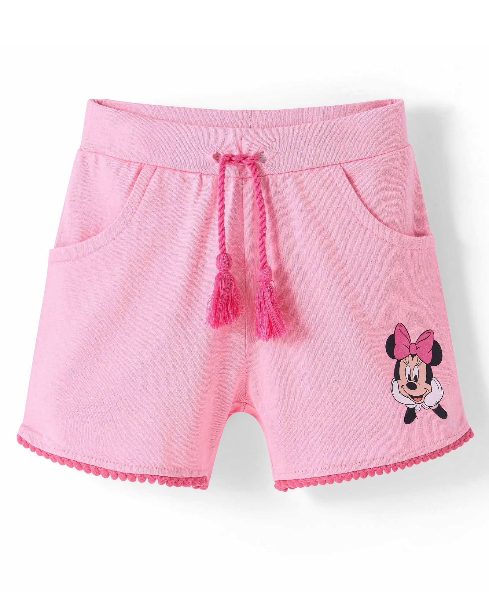 Babyhug Disney Cotton Knit Shorts with Minnie Mouse Graphics- Pink-picture-25